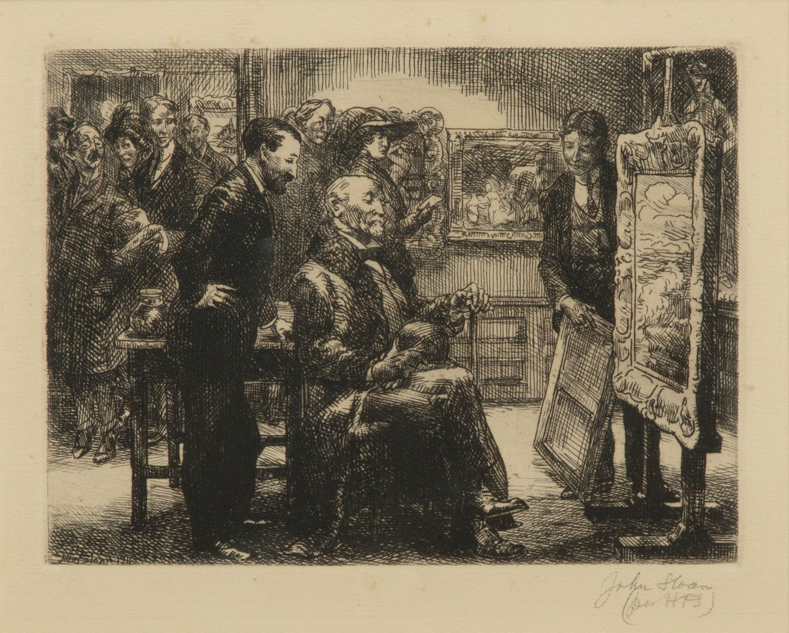 John Sloan (American, 1871-1951) Etching on Wove Paper, 1911, "The Picture Buyer", H 5.1" W 6.75" (1 of 6)