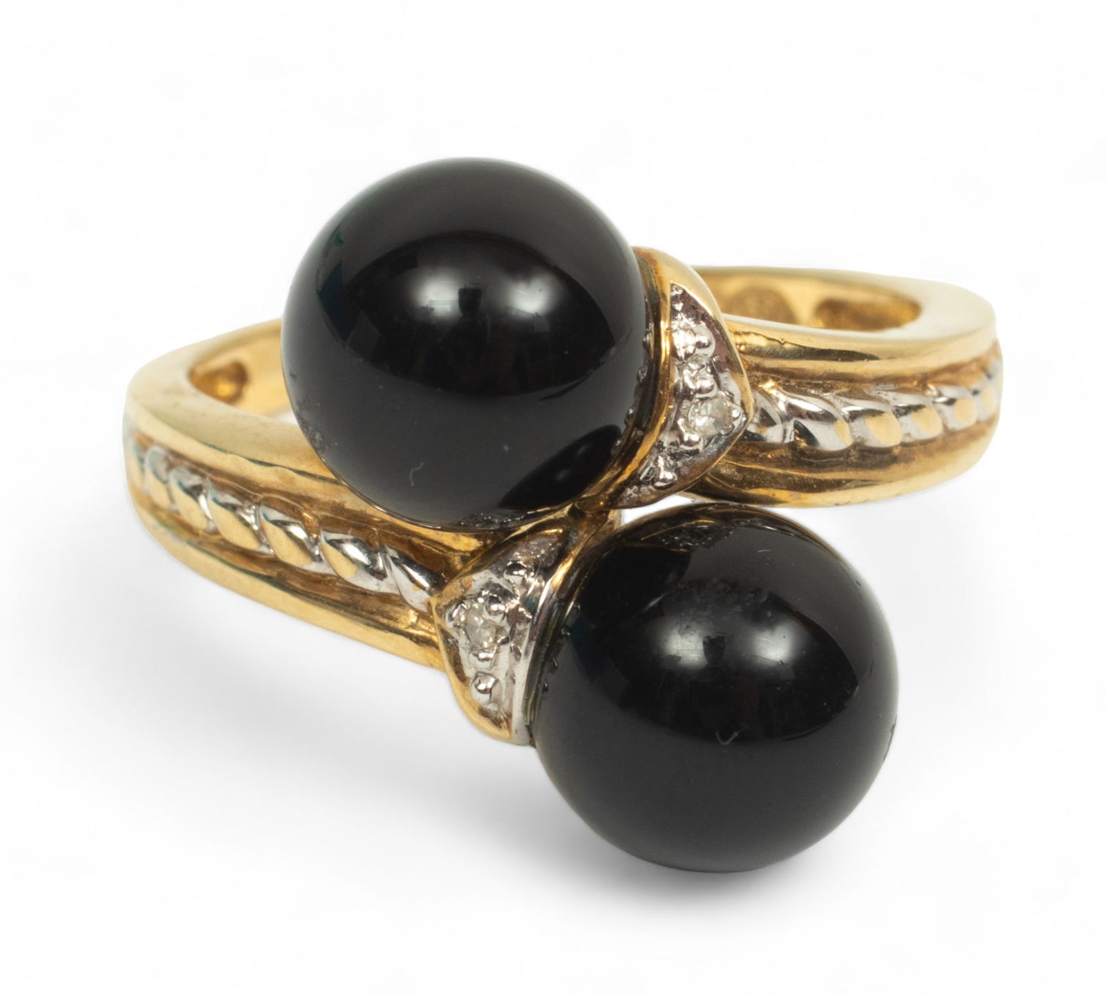 Black Onyx Spheres, Diamond & 10k Yellow Gold Ring, Size: 7.25, 4g (1 of 7)