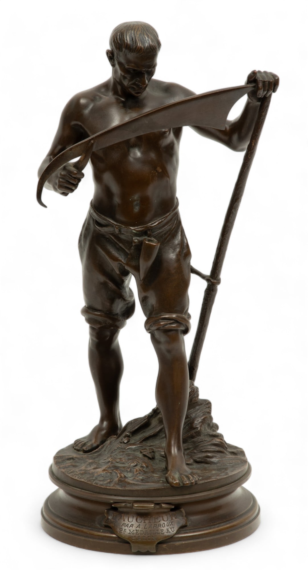 Antonin Larroux (French, 1859-1913) Bronze Sculpture Ca. 1900, "Faucher", H 14.25" Dia. 6" (1 of 9)