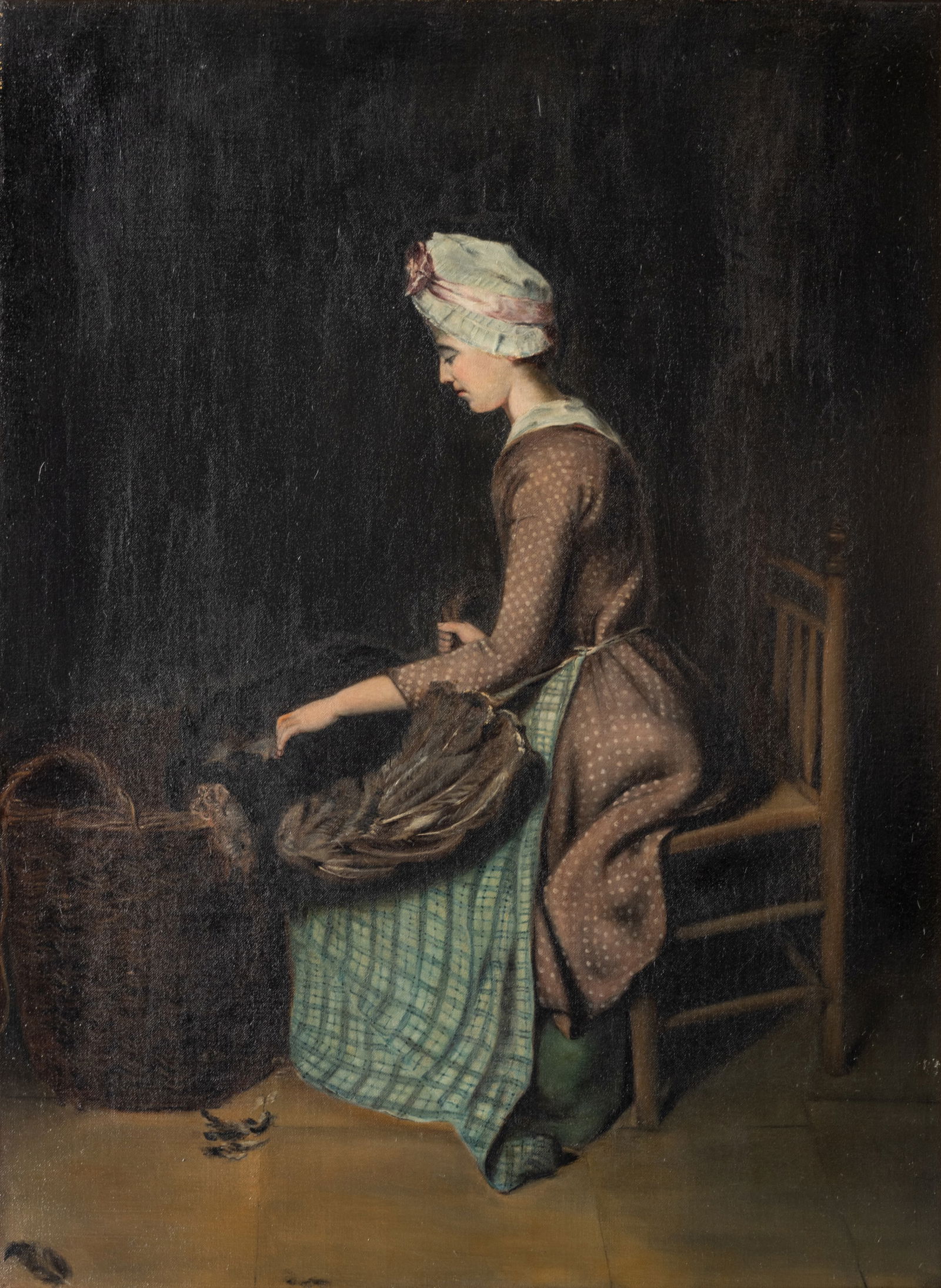 After Henry Walton (English, 1746-1813) Oil on Canvas, Ca. Late 19th/early 20th C., "Plucking the (1 of 7)