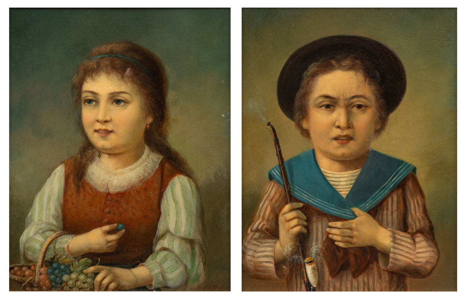 Sophie Meyer (German, 1847-1921) Oil on Mahogany Panels, Ca. Late 19th/early 20th C., "First (1 of 14)