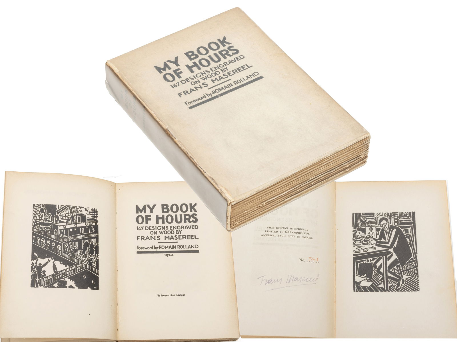 Frans Masereel (Belgian, 1889-1972) Wood Engravings on Paper 1922, "My Book of Hours", H 7" W 5" (1 of 15)