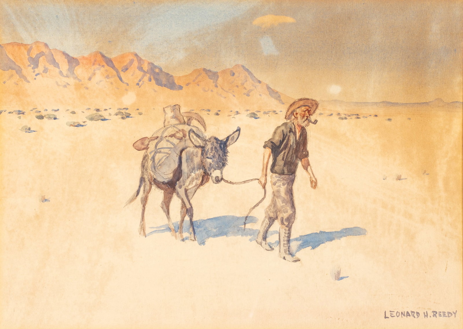 Leonard Howard Reedy (American, 1899-1956) Watercolor And Graphite on Paper "The Prospector, from: Leonard Howard Reedy (American, 1899-1956) Watercolor And Graphite on Paper "The Prospector, from the Old West", H 8.25" W 11.5" | Signed in the lower right. Depicting a prospector leading a pack mule