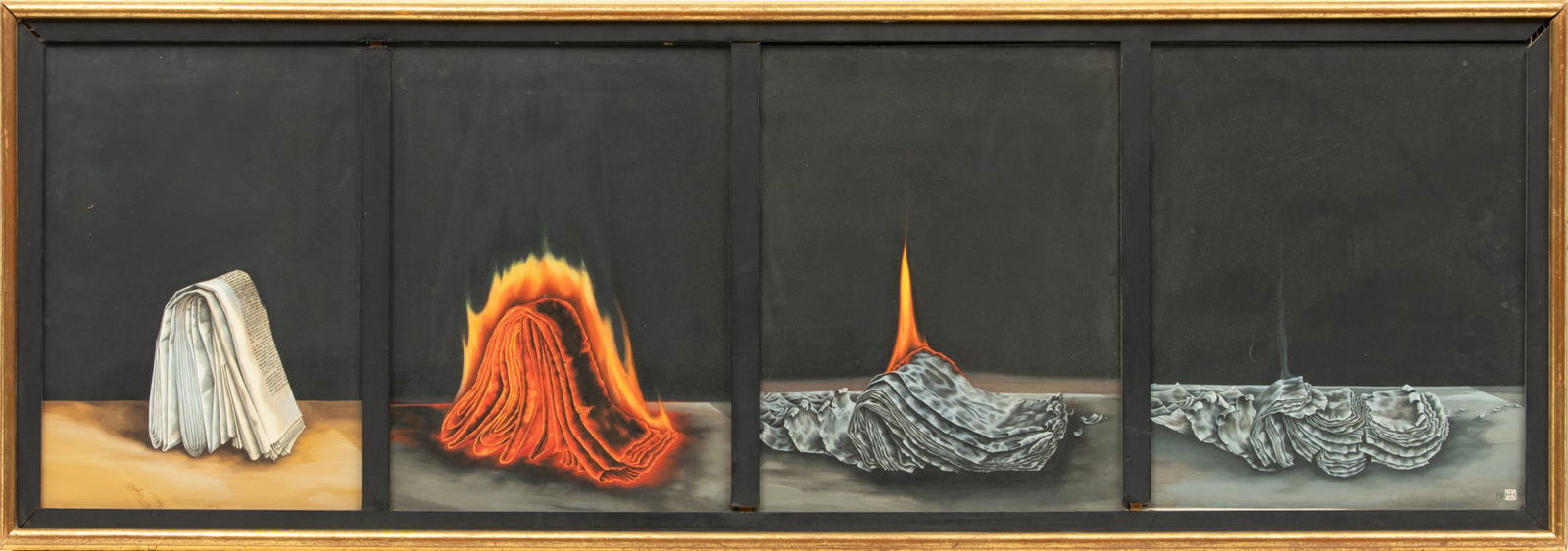 Kennard Harris (American, B. 1930) Gouache on Paper, 1960, "Burning Newspaper", H 15" W 42.75" (1 of 7)