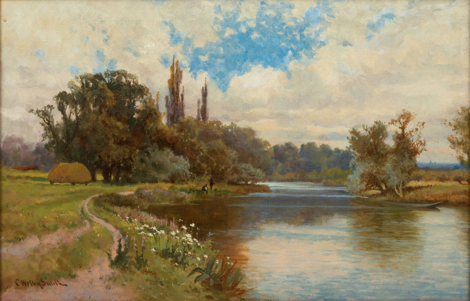 Charles Welby Smith (British, 1857-1908) Oil on Canvas, Late 19th C., "River Thames Between (1 of 6)