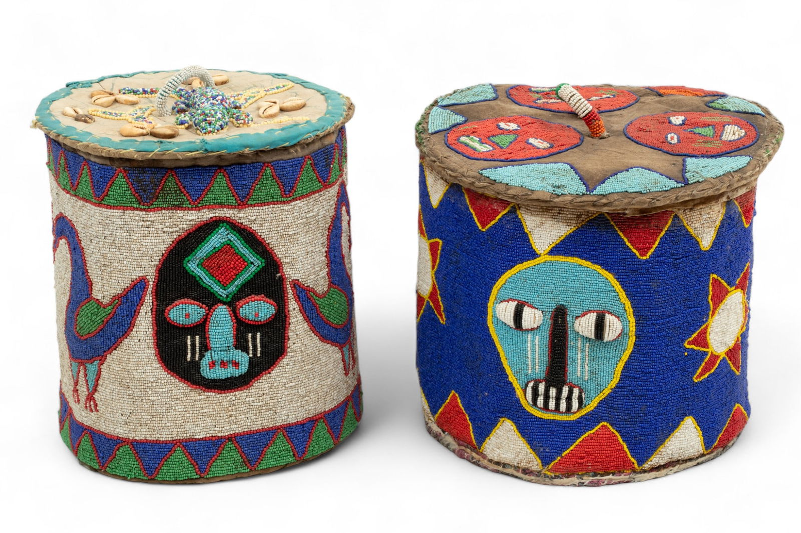 Nigeria, Yoruba Peoples, Beaded Containers Ca. Early to Mid 20th C., 2 pcs (1 of 3)