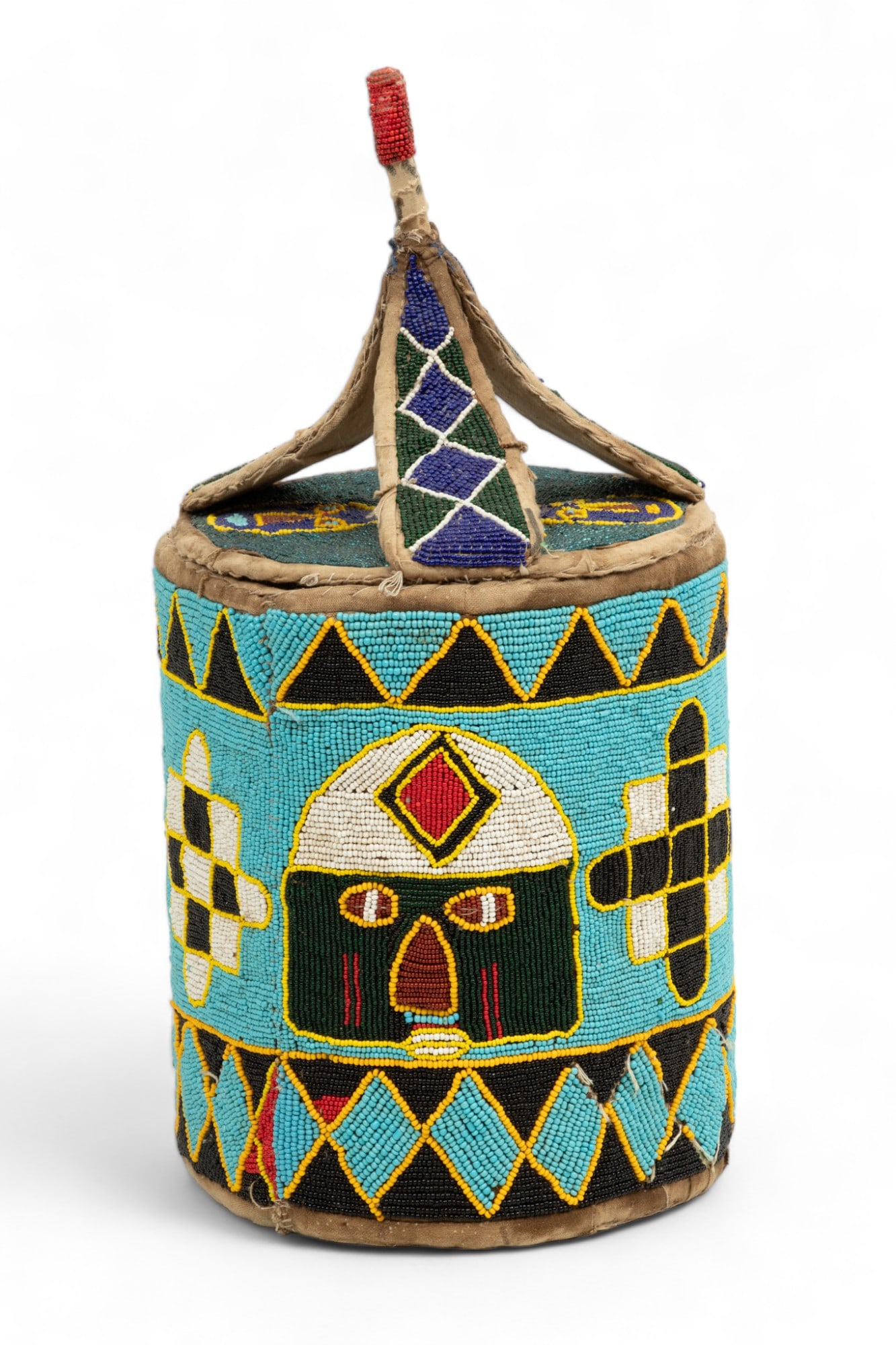 Nigeria, Yoruba Peoples, Beaded Container, Ca. Early to Mid 20th C., H 17" Dia. 9" (1 of 5)
