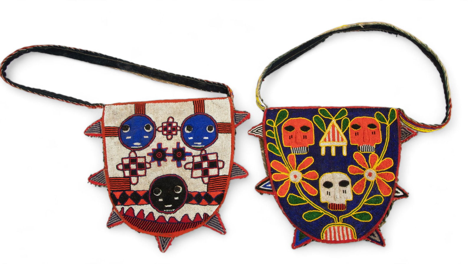 Nigeria, Yoruba Peoples, Beaded Ifa Diviner's Bags (apo Ifa),  20th C., H 13" W 12.5" 2 pcs (1 of 5)