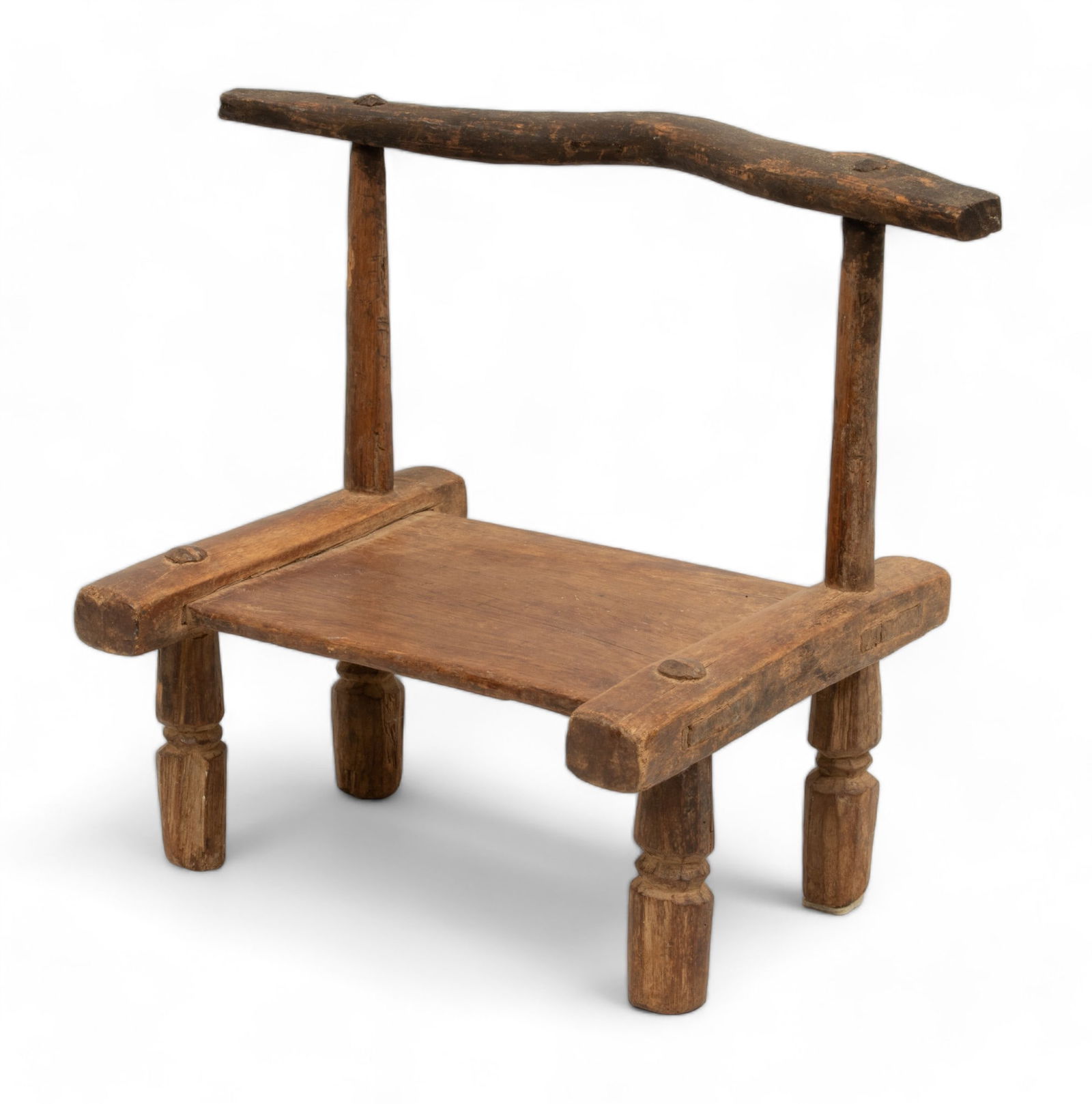 West African Carved Wood Throne Chair, H 14" W 17" Depth 11" (1 of 5)