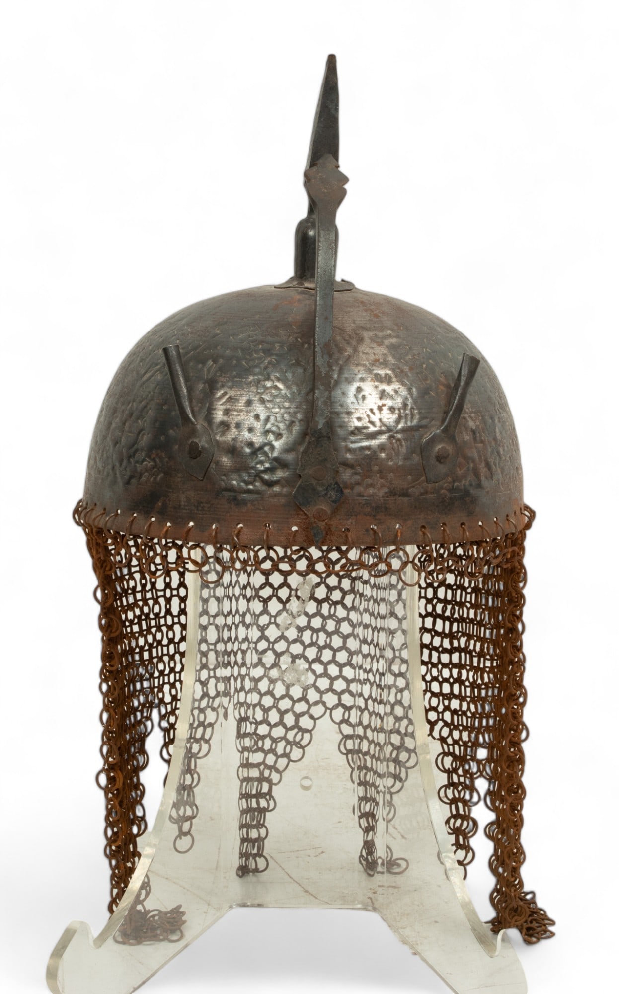 Indo-Persian Hammered Metal Kula Khud Helmet, Ca. 19th C., H 8.5" Dia. 8.25" (1 of 5)