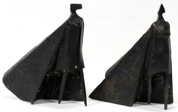LYNN CHADWICK (UK 1914-2003), BRONZES: LYNN CHADWICK (UK 1914-2003), BRONZES, 2, 1980, H 10", D 10", W 7", "WALKING CLOAKED FIGURES VI":H 10 1/2", D 10", W 7 1/2"; signed, dated and numbered: "Chadwick 1980 793 2/9". Provenance: purchased
