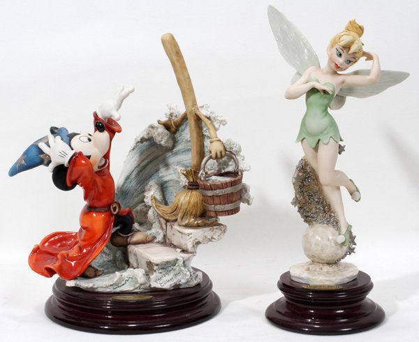 GIUSEPPE ARMANI DISNEY FIGURINES, TWO: GIUSEPPE ARMANI DISNEY FIGURINES, TWO:Including 1 Mickey as Sorcerer's Apprentice and 1 Tinker Bell.