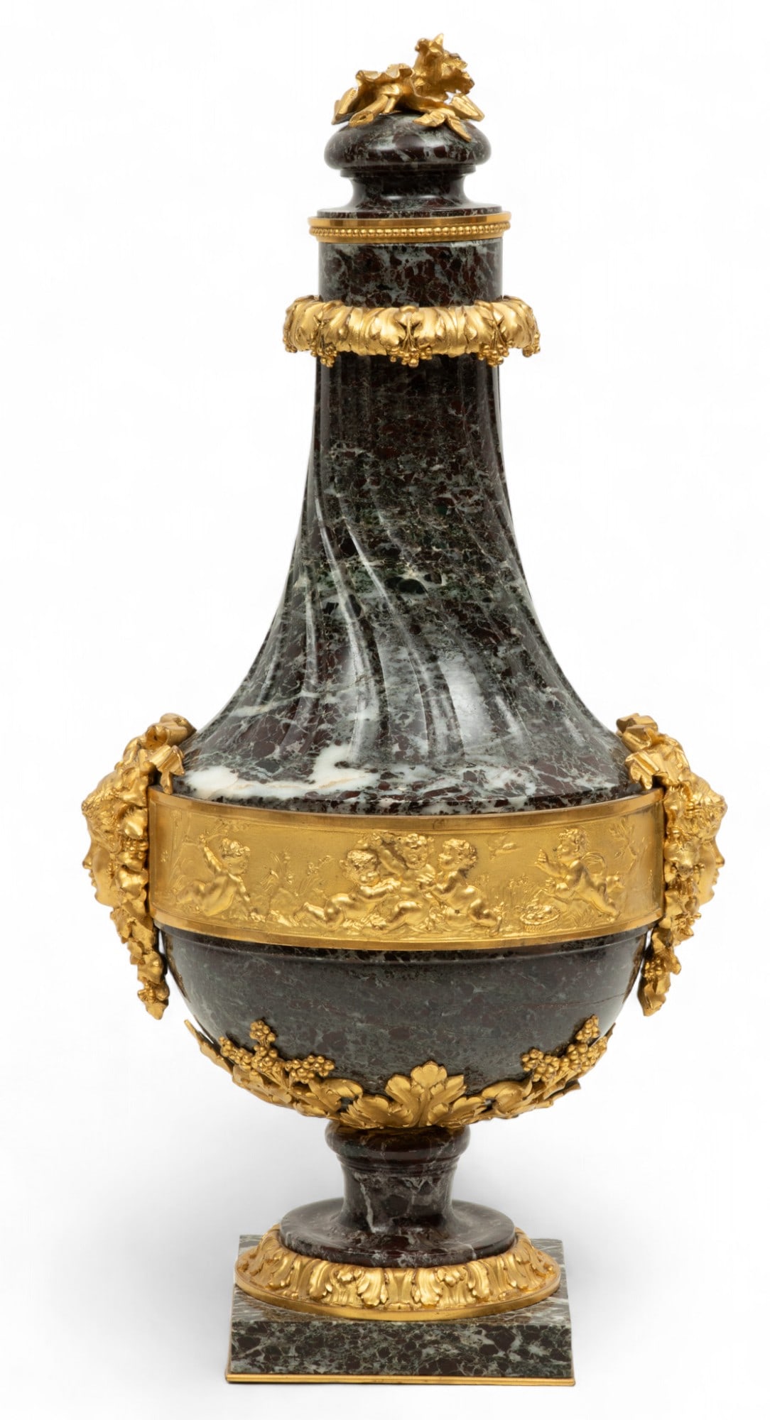 French Carved Marble And Gilt Bronze Covered Urn, Ca. 1890-1910, H 20" Dia. 10" 1 pc (1 of 7)