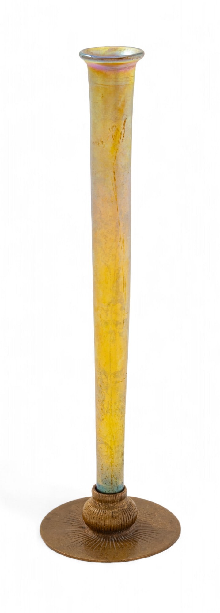 Tiffany Studios (American, 1878-1938) Favrile Glass Bud Vase, Tiffany Studios (NY) Bronze Base, Ca. (1 of 11)