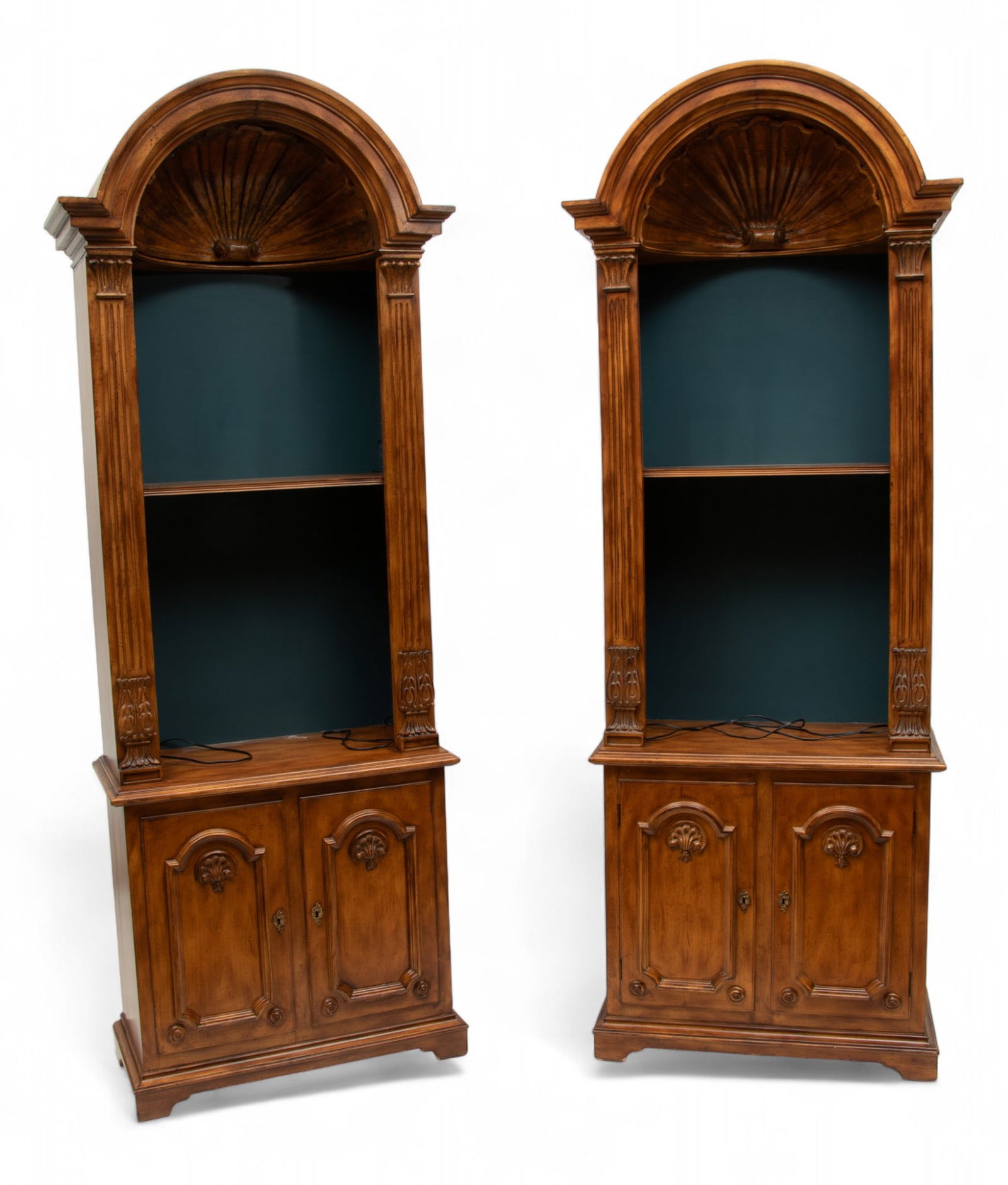 French Provincial Style Carved Walnut Bookcases, Ca. 20th C., H 85" W 31" Depth 13" 1 Pair (1 of 7)