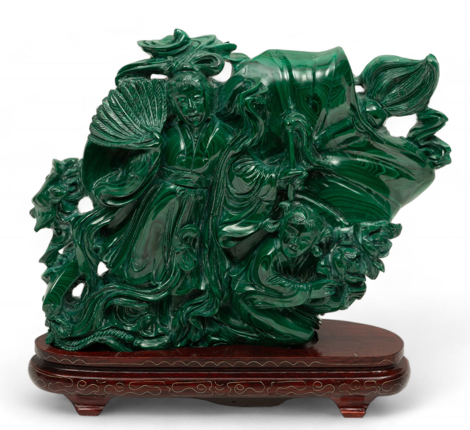 Chinese Carved Malachite Sculpture, Guan Yin with Child, H 8" W 10" Depth 2.5" (1 of 4)