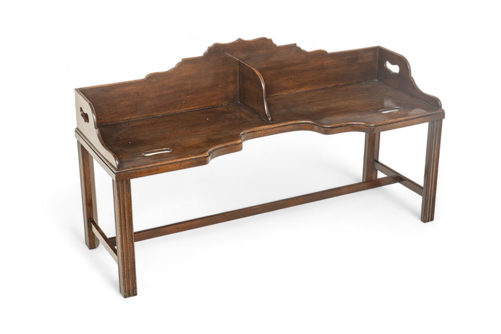 English Georgian Mahogany Butler's Tray on Coffee Table Stand, 18th C., H 24.5" W 44.5" Depth 15" (1 of 7)