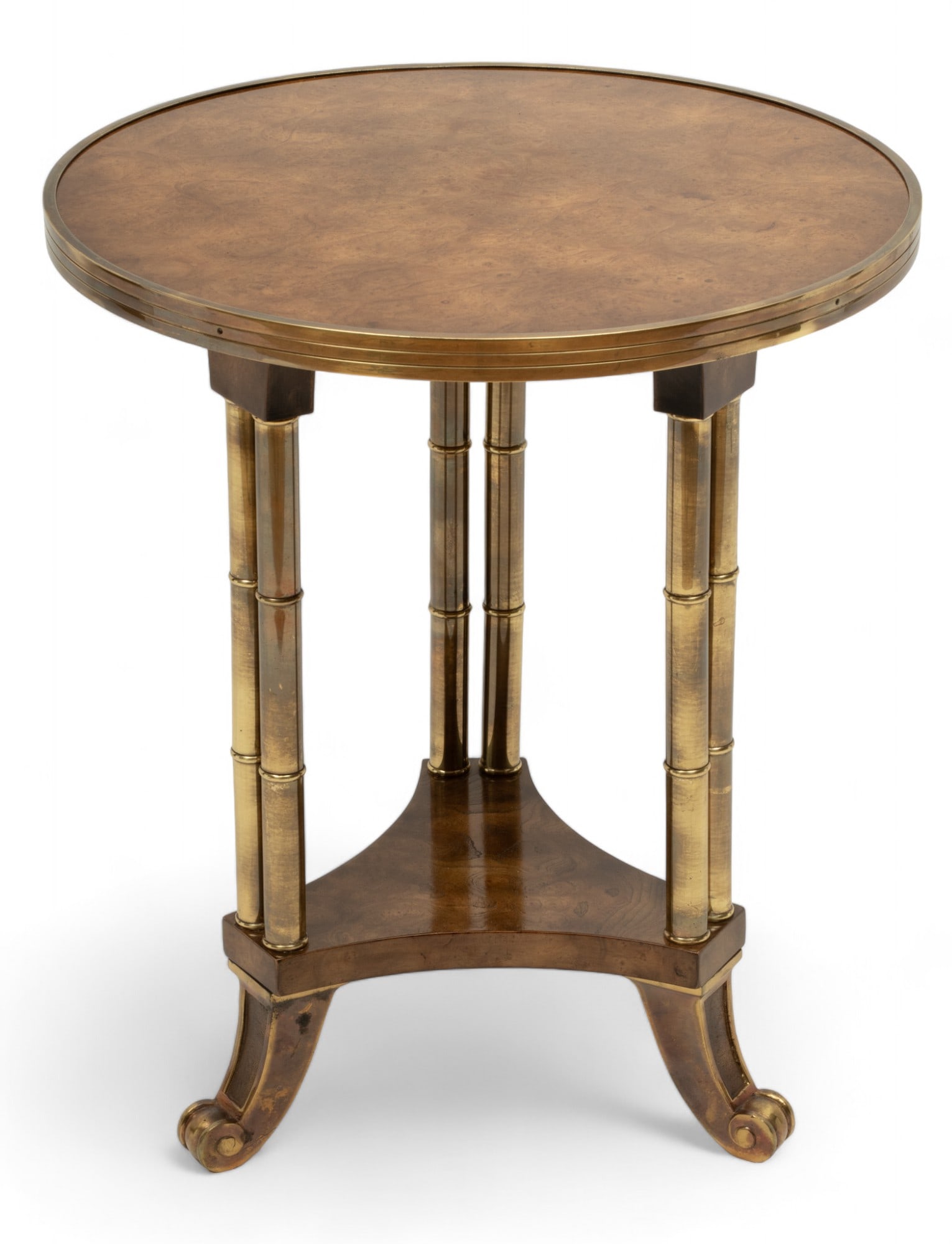 Mastercraft Furniture Co. (American) Walnut And Brass Accented Occasional Table, H 23" Dia. 20" (1 of 4)