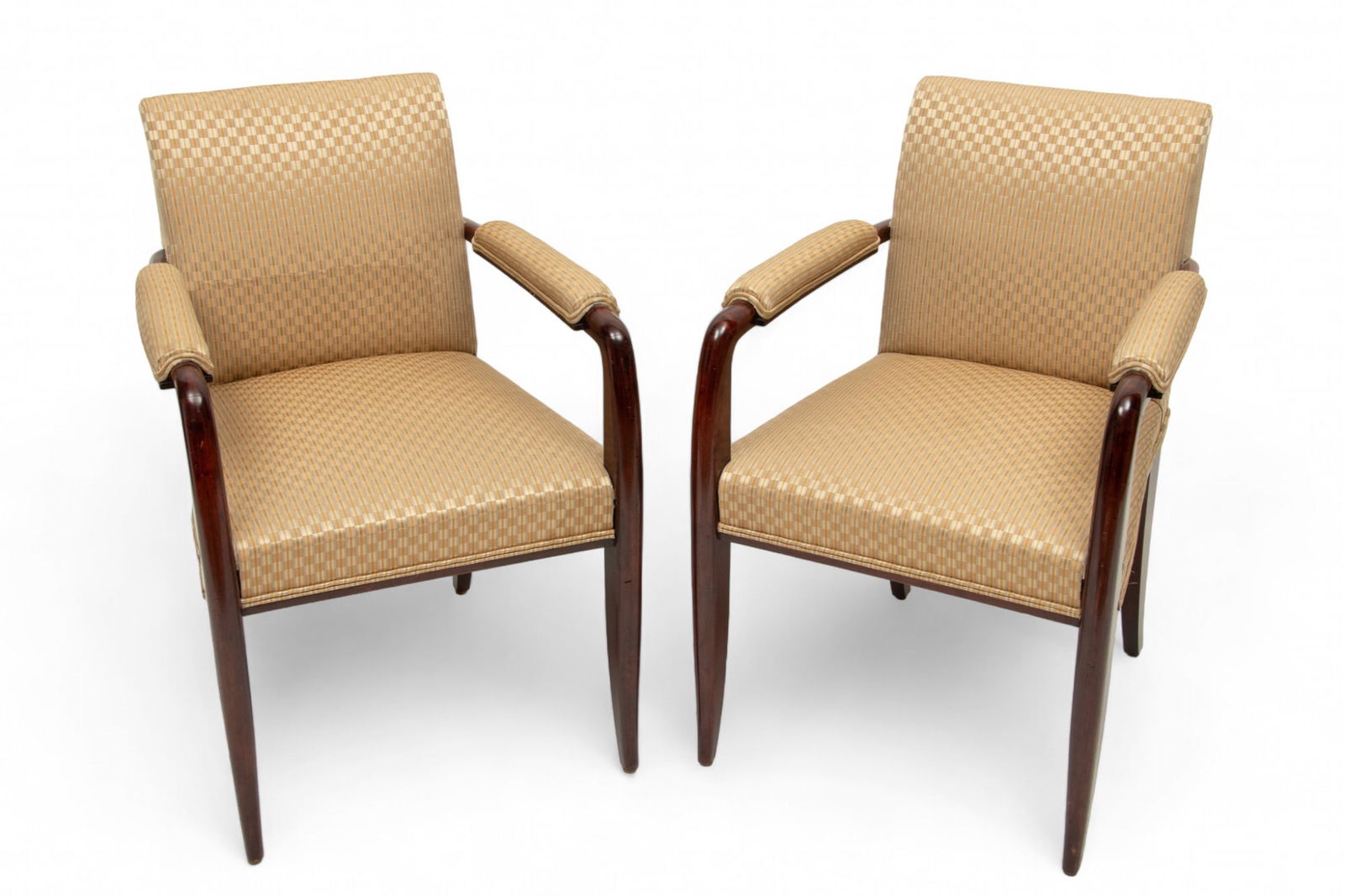 French Art Deco Mahogany Open Arm Chairs, Ca. 1930s, H 33" W 22" Depth 23" (1 of 4)