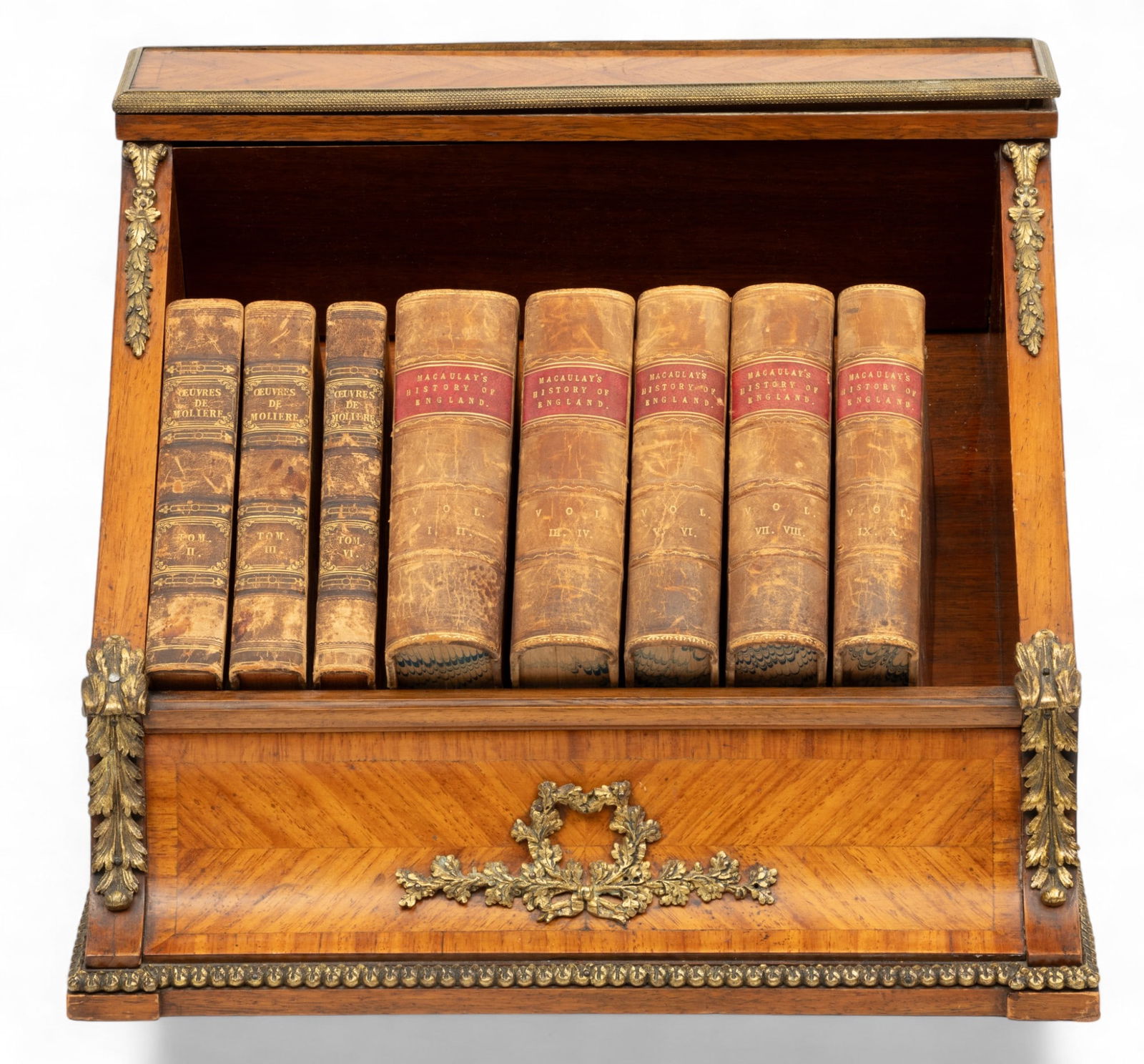 French Carved Kingwood Desktop Bookcase, Ca. 20th C., H 10.5" W 14" Depth 12.25" (1 of 9)