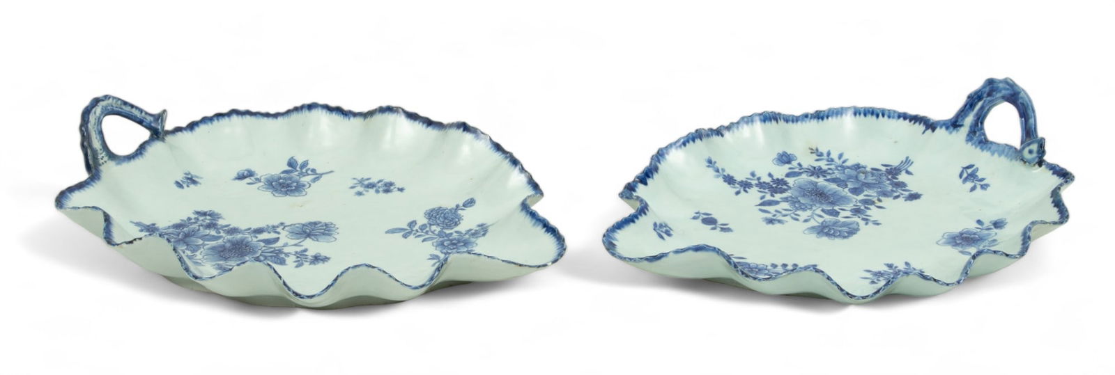 Chinese Export Blue on White Porcelain Leaf Form Serving Platters,  1750-1800, H 4" W 13.5" L 17" 2 (1 of 4)