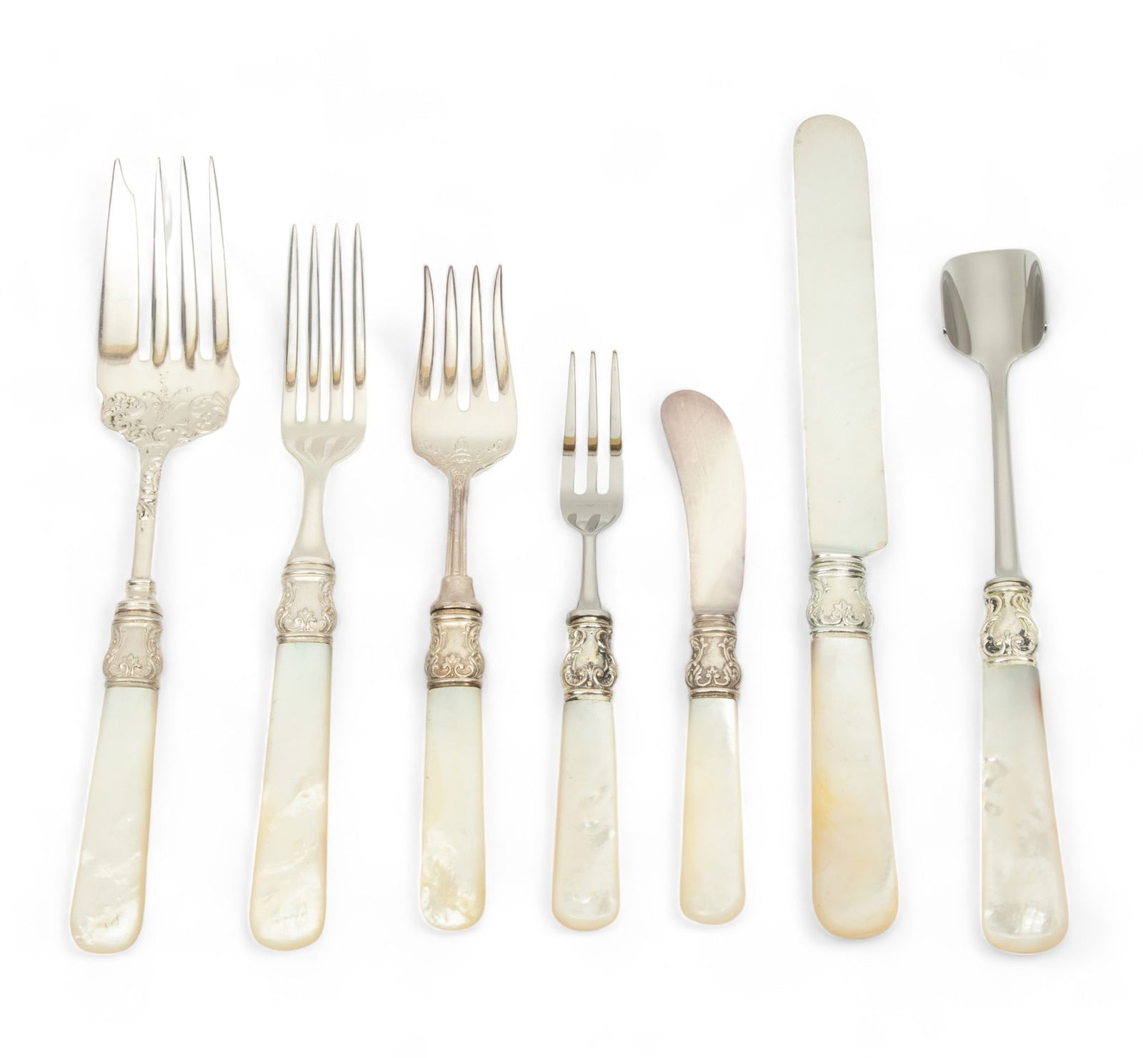 Meriden Cutlery (American) Mother of Pearl Handle & Sterling Flatware Set, Ca. 1855, 88 pcs (1 of 5)