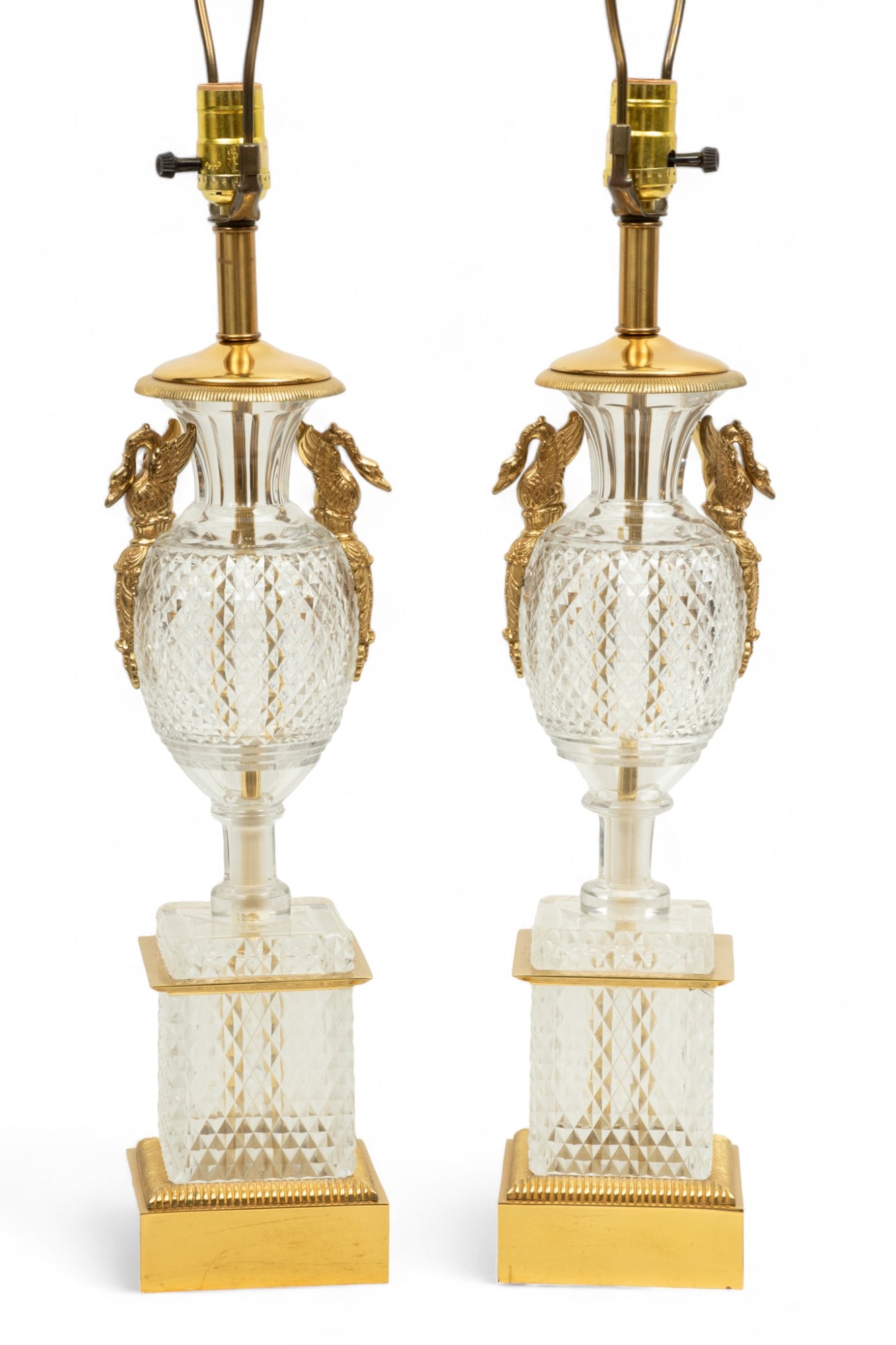 French Empire Crystal And Brass Table Lamps, 20th C., H 33" 1 Pair (1 of 4)