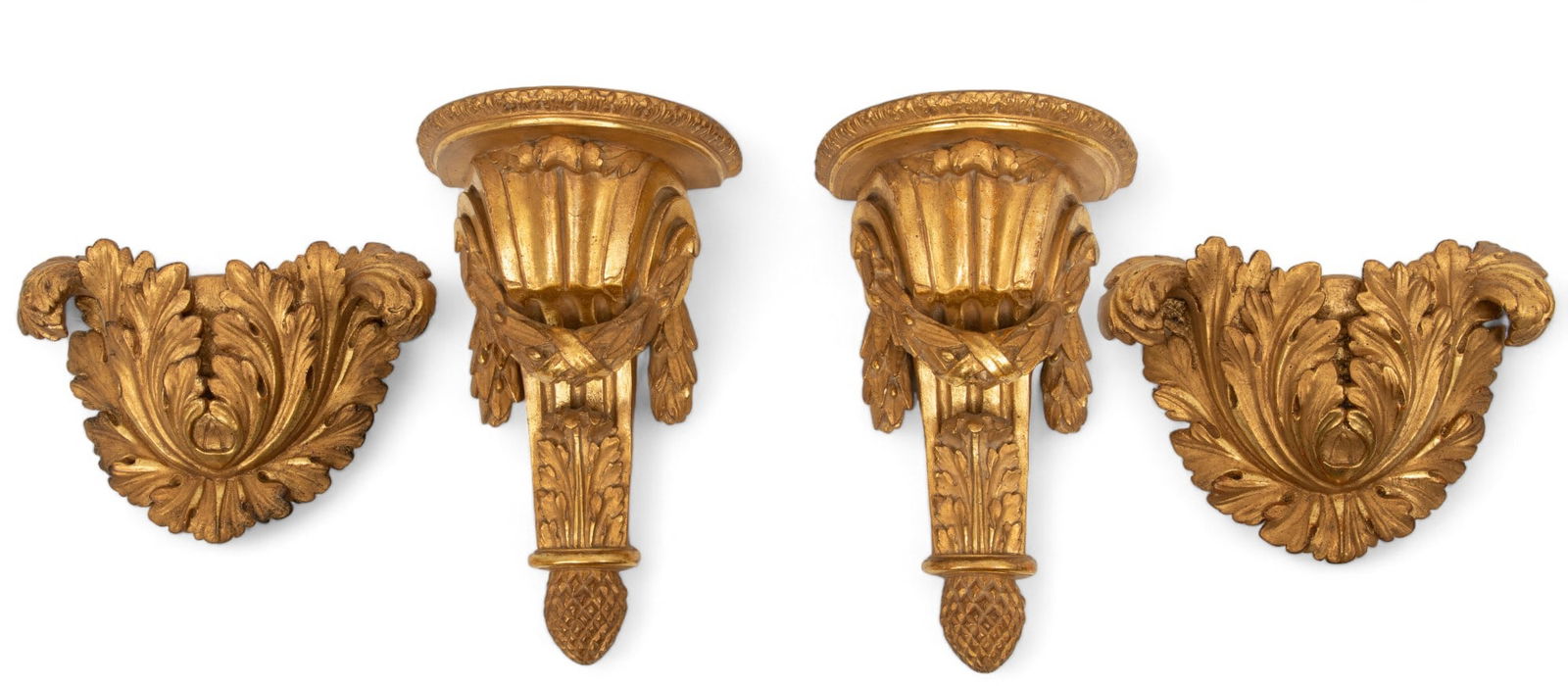 Florentine Style Gilt Plaster Wall Mounts, H 16" W 10" Depth 7" 2 Pairs (1 of 8)