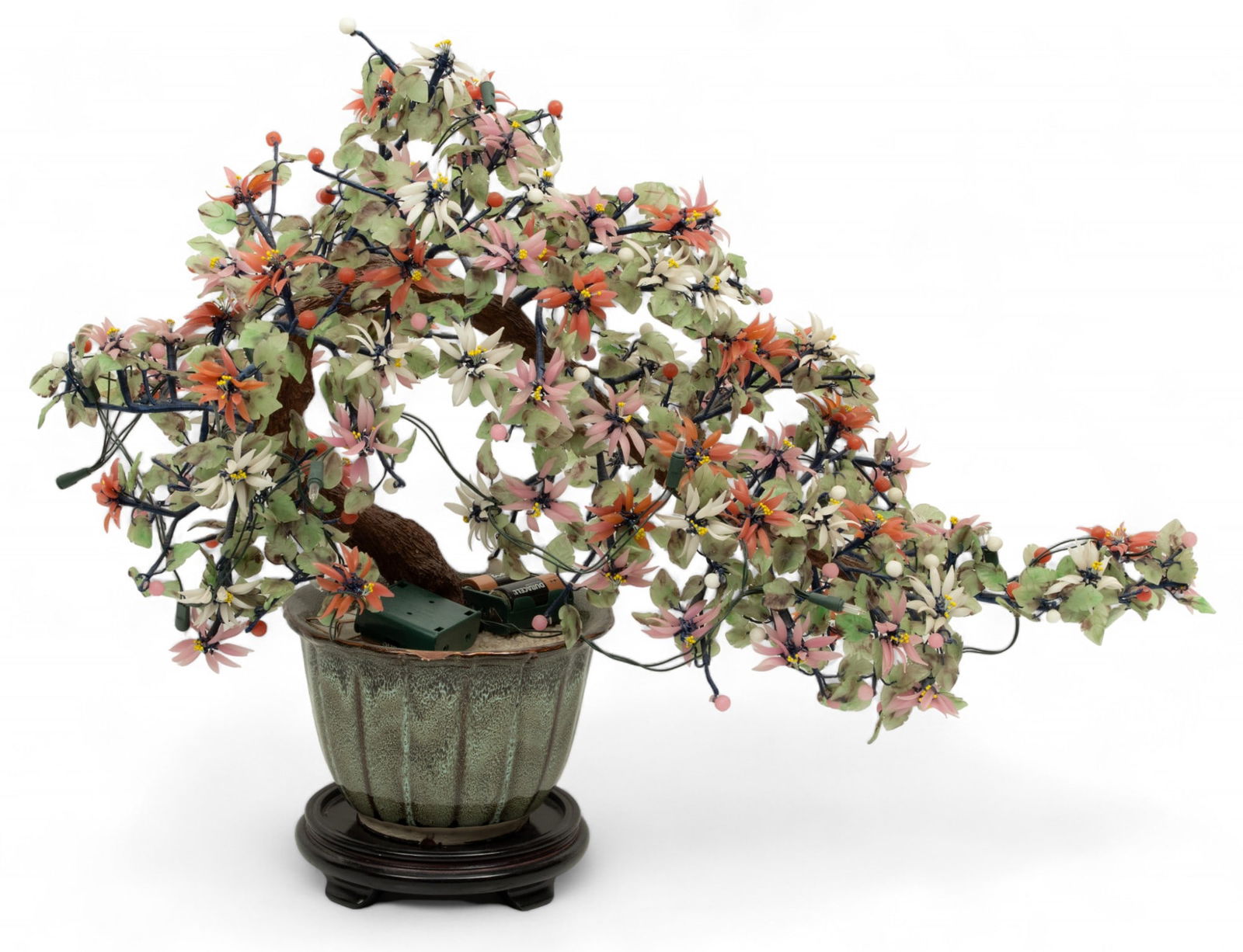 Chinese Colored Glass Flowering Potted Tree, 1980, H 21.5" W 29" Depth 9" (1 of 4)