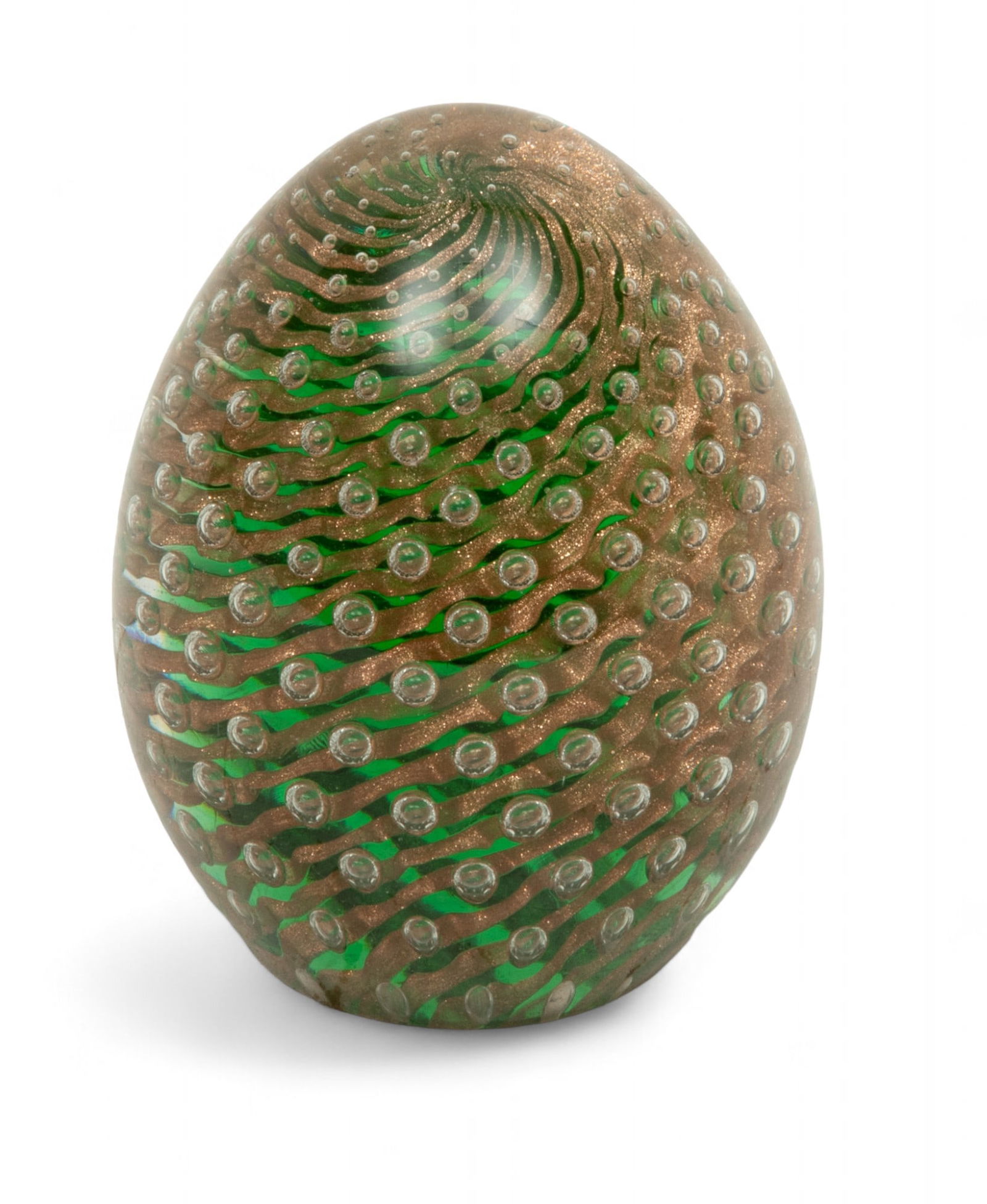 Blown Glass Emerald Green with Gold Flecks Paperweight, Ca. 20th C., H 3.5" (1 of 5)
