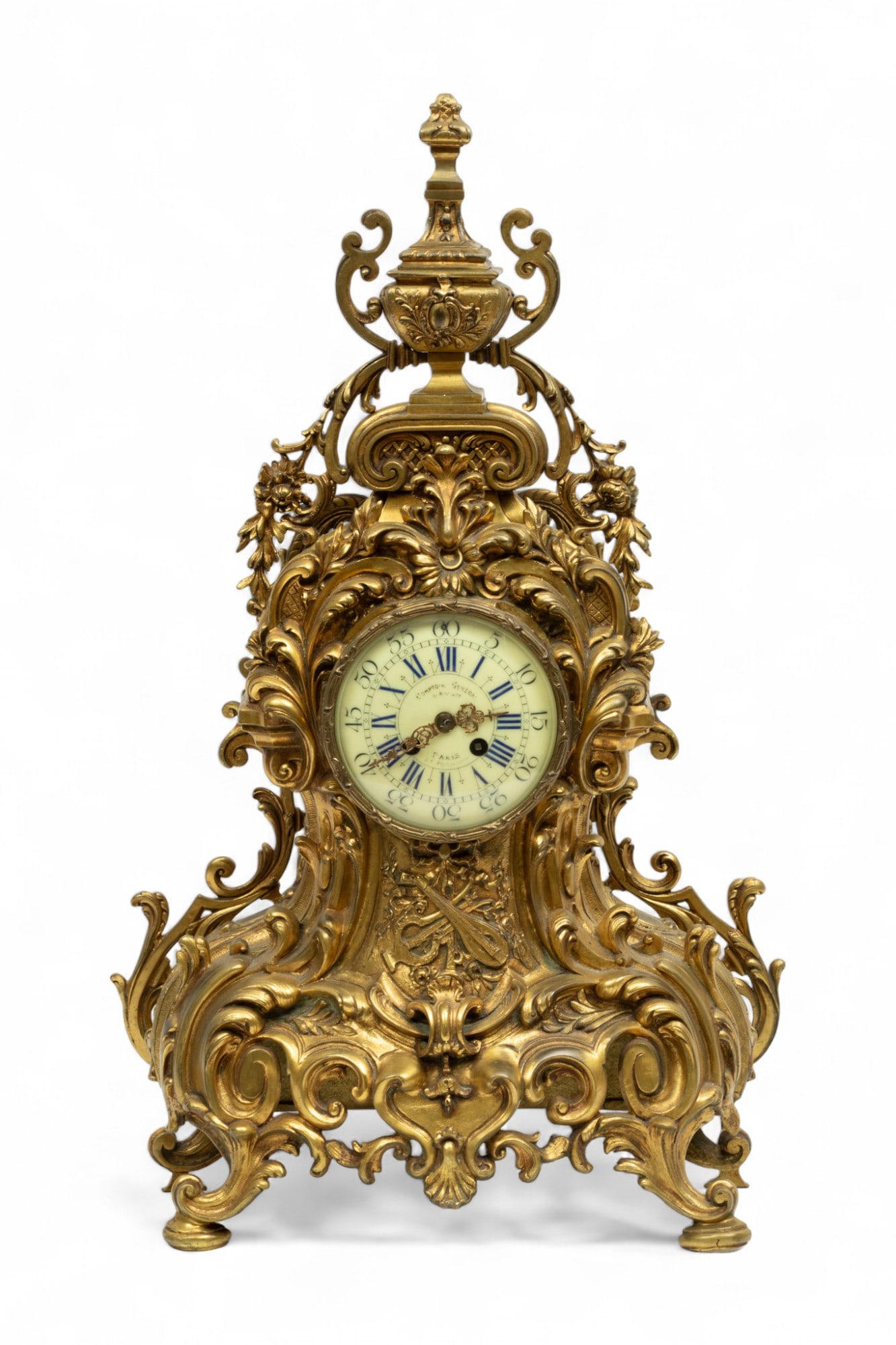Comptoir General Henri Riondet (French) Bronze Mantel Clock, H 26" W 16" Depth 6" (1 of 8)