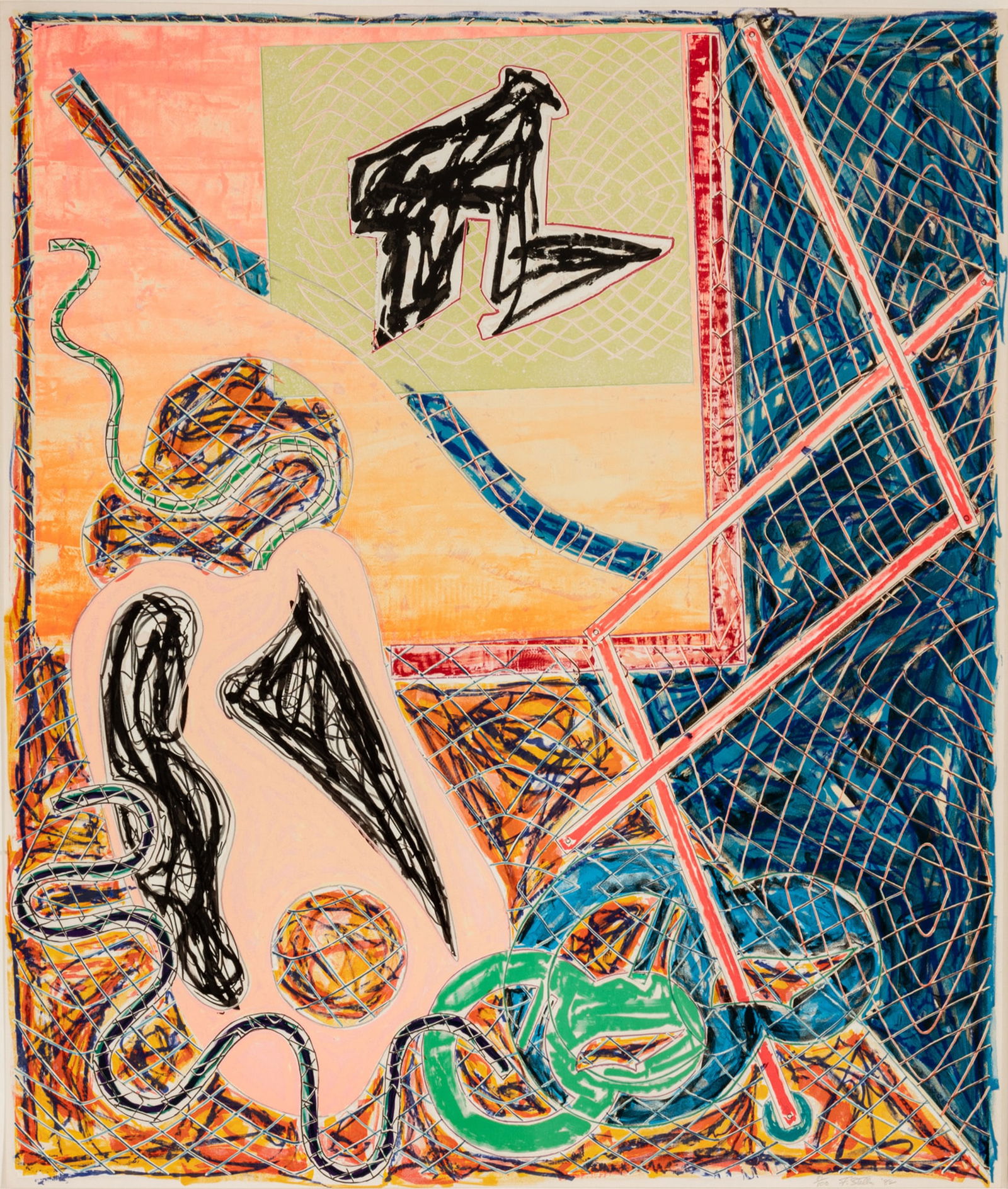 Frank Stella (American, 1936-2024) Lithograph And Screenprint in Colors on Arches Paper, 1988 H 45 W: Frank Stella (American, 1936-2024) Lithograph And Screenprint in Colors on Arches Paper, 1988 H 45 W 39.5 Shards I | Signed in Pencil, Dated And Numbered 81/100 (There Were Also 20 Artist's Proofs) at