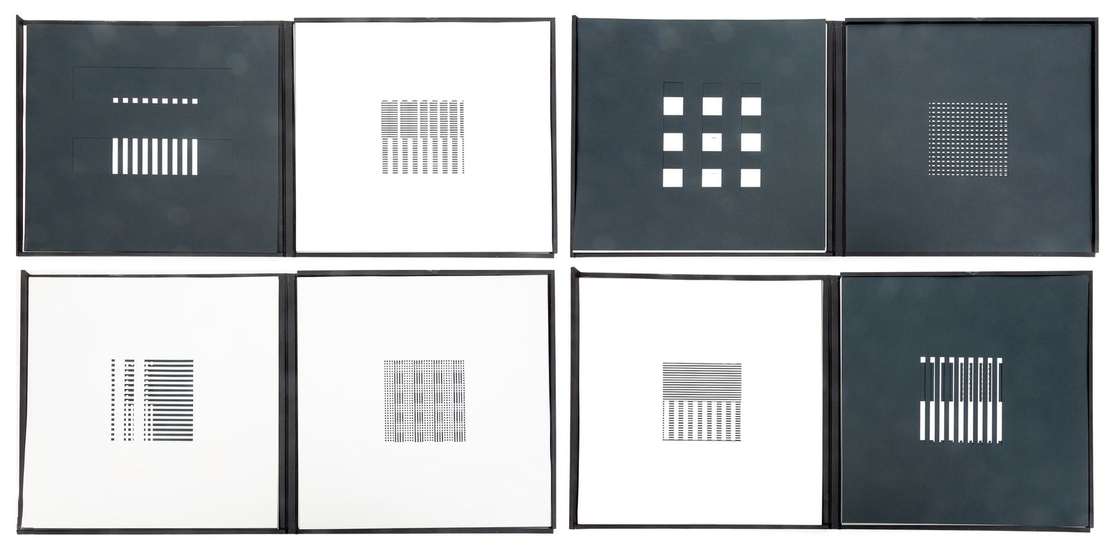 Dieter Roth (GERMAN/SWISS, 1930-1998) Handcut Slotted Sheets on Screenprinted Paper Ca. 1958-64,: Dieter Roth (GERMAN/SWISS, 1930-1998) Handcut Slotted Sheets on Screenprinted Paper Ca. 1958-64, "Book AC", H 16" W 16" | the complete set of 24 hand-cut slotted sheets, on black and white screenprint