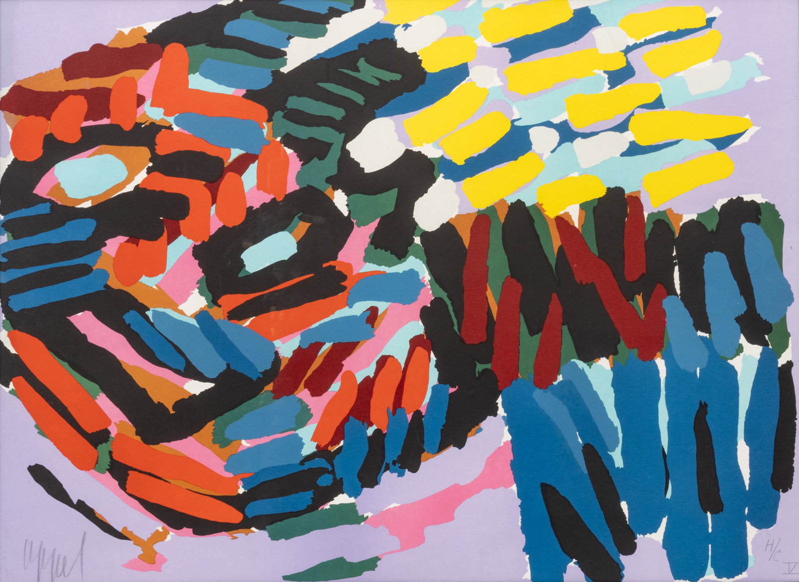 Karel Appel (Dutch, 1921-2006) Lithograph in Colors on Wove Paper, 1979, "Here I Am Again", H 22" W: Karel Appel (Dutch, 1921-2006) Lithograph in Colors on Wove Paper, 1979, "Here I Am Again", H 22" W 30" | Signed in pencil lower left and annotated H/C V lower left, with full margins. Frame Measureme