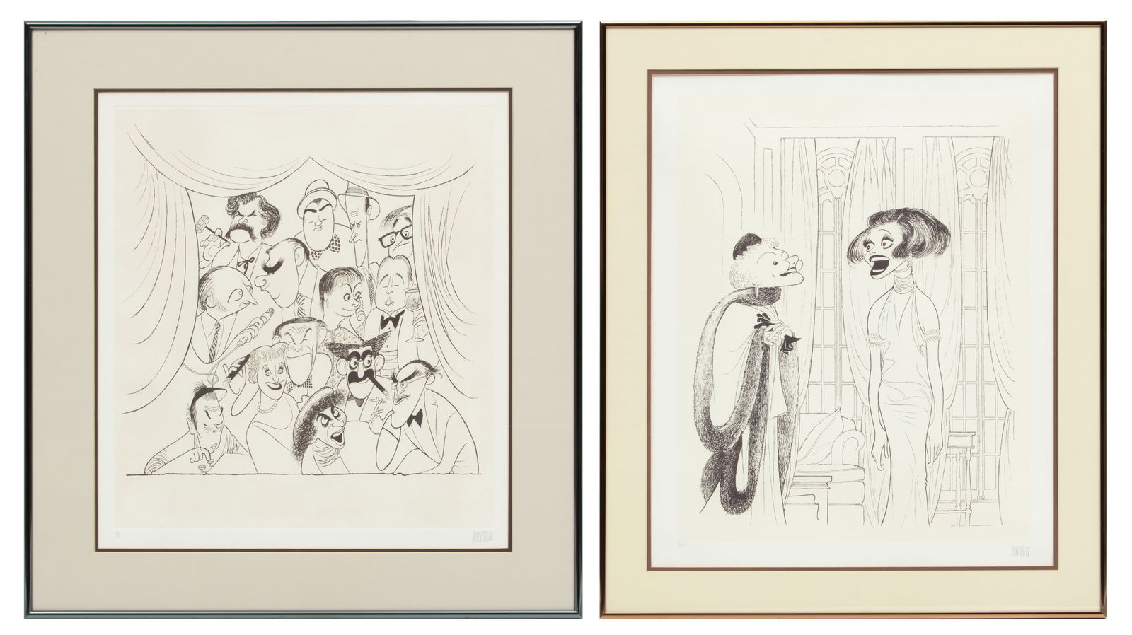 Albert Hirschfeld (American, 1903-2003) Lithographs "Legends: Carol Channing And Mary Martin;: Albert Hirschfeld (American, 1903-2003) Lithographs "Legends: Carol Channing And Mary Martin; Laughing Matters", 2 Prints, H 26" W 21" | Each signed in pencil, numbered 57/100 and 46/100, with full ma