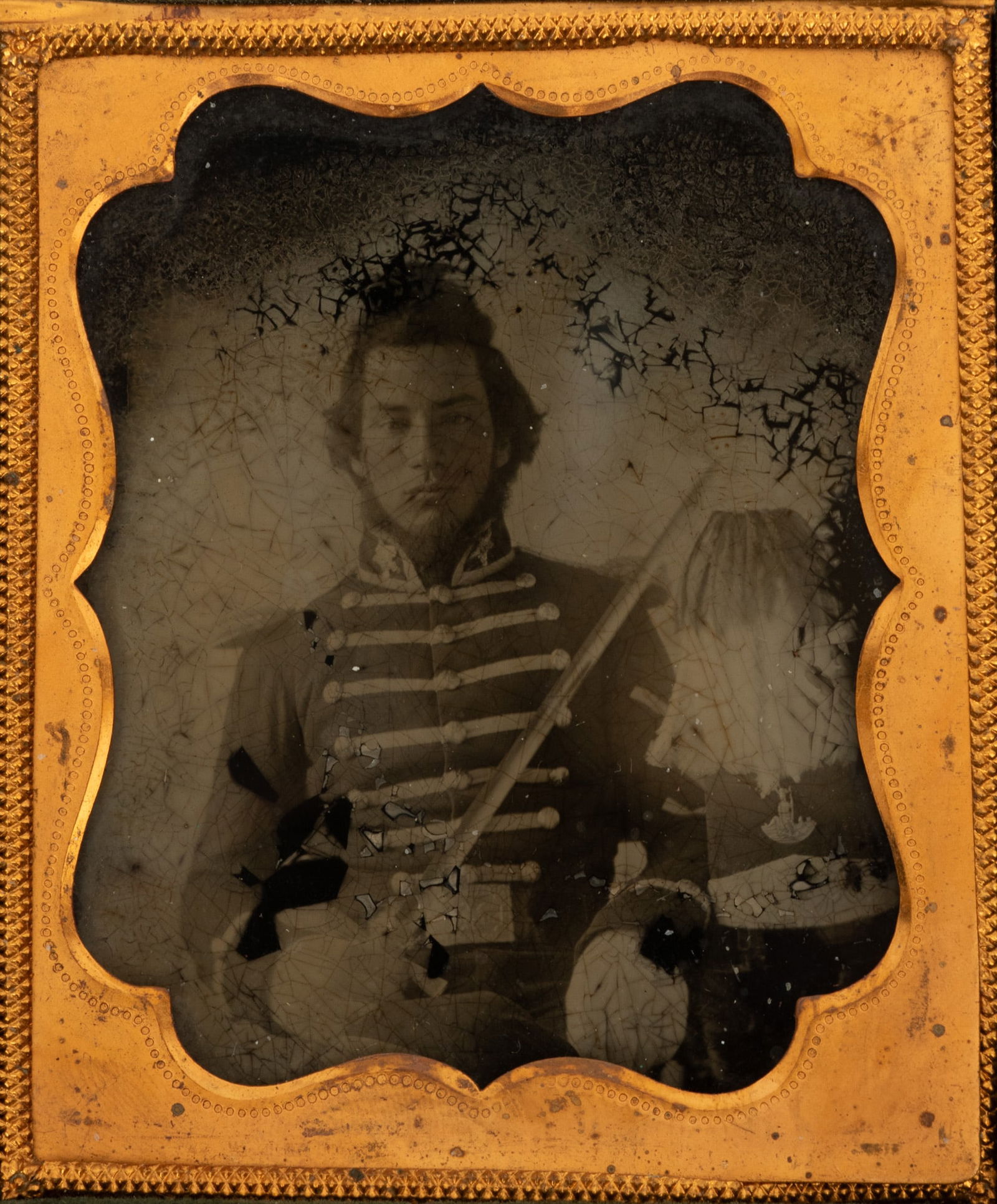 1/6 Plate Ambrotype, Civil War Era Soldier with Bayonet, Ca. 1865, H 3.25" W 2.5" (1 of 4)