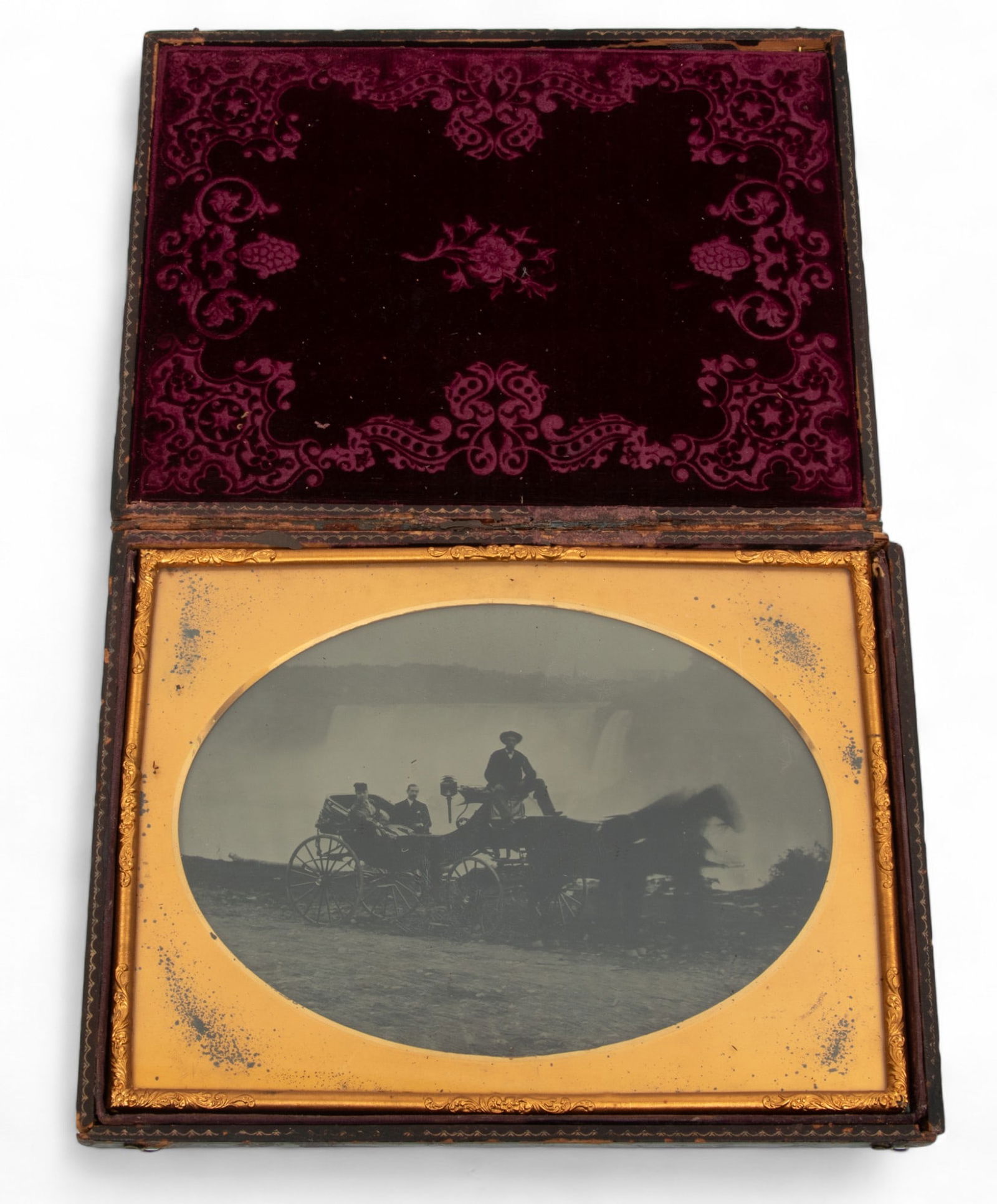 Full Plate Ambrotype, Honeymooning Couple at Niagara Falls, Mathew Brady Case, H 5.25" W 7.25" (1 of 3)