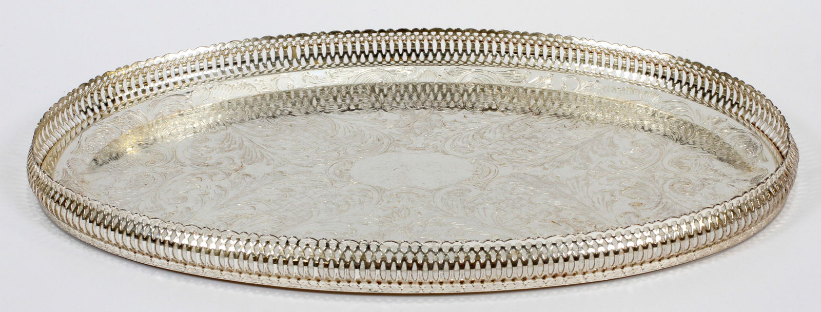 Oval Silver Plate Gallery Tray, H 1" W 15.5" Depth 10" (1 of 4)
