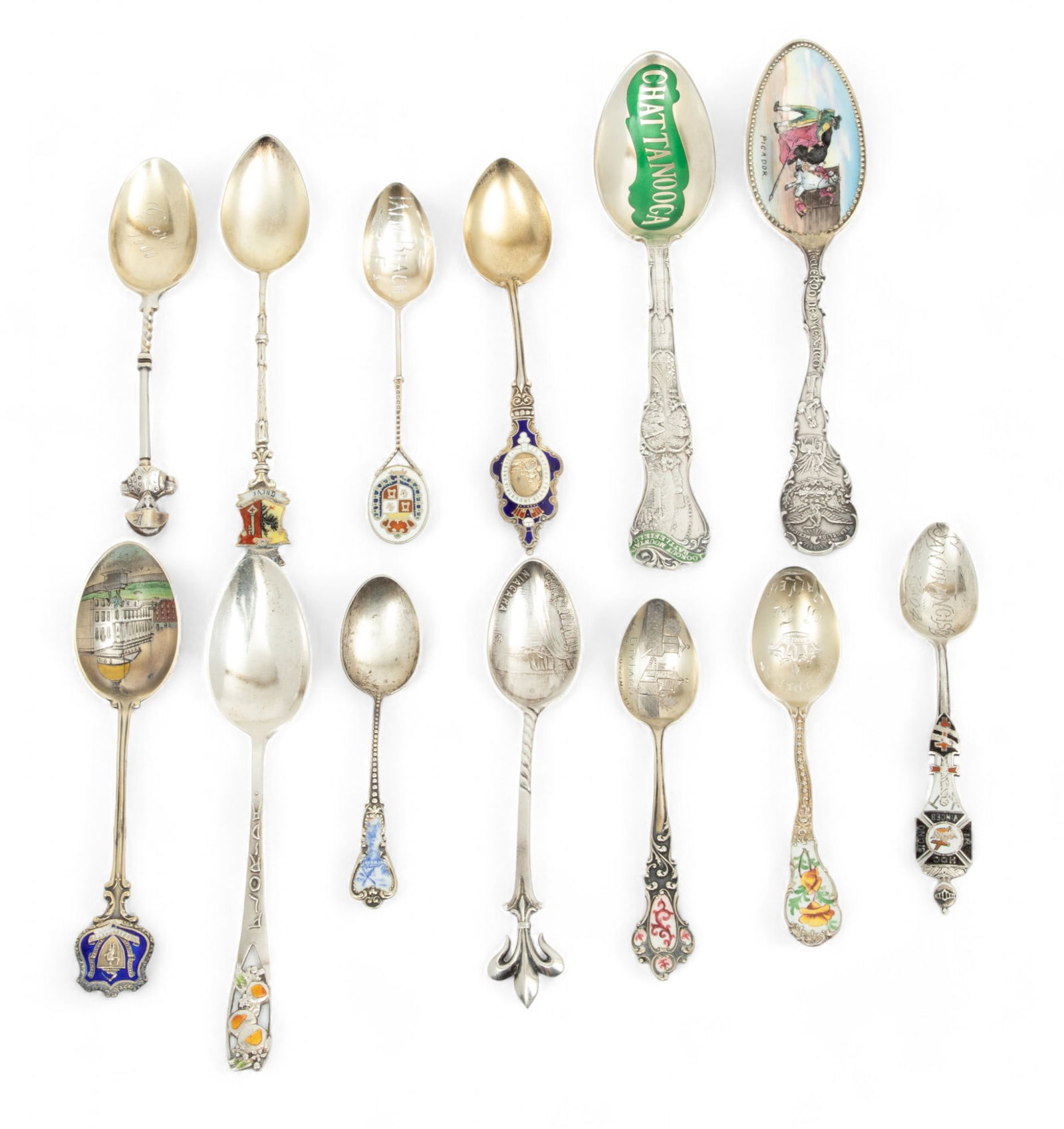 Enamel Decorated Tea And Demi Tasse Sterling Silver Souvenir Spoons (11) + 2 5.8t oz 13 pcs (1 of 5)