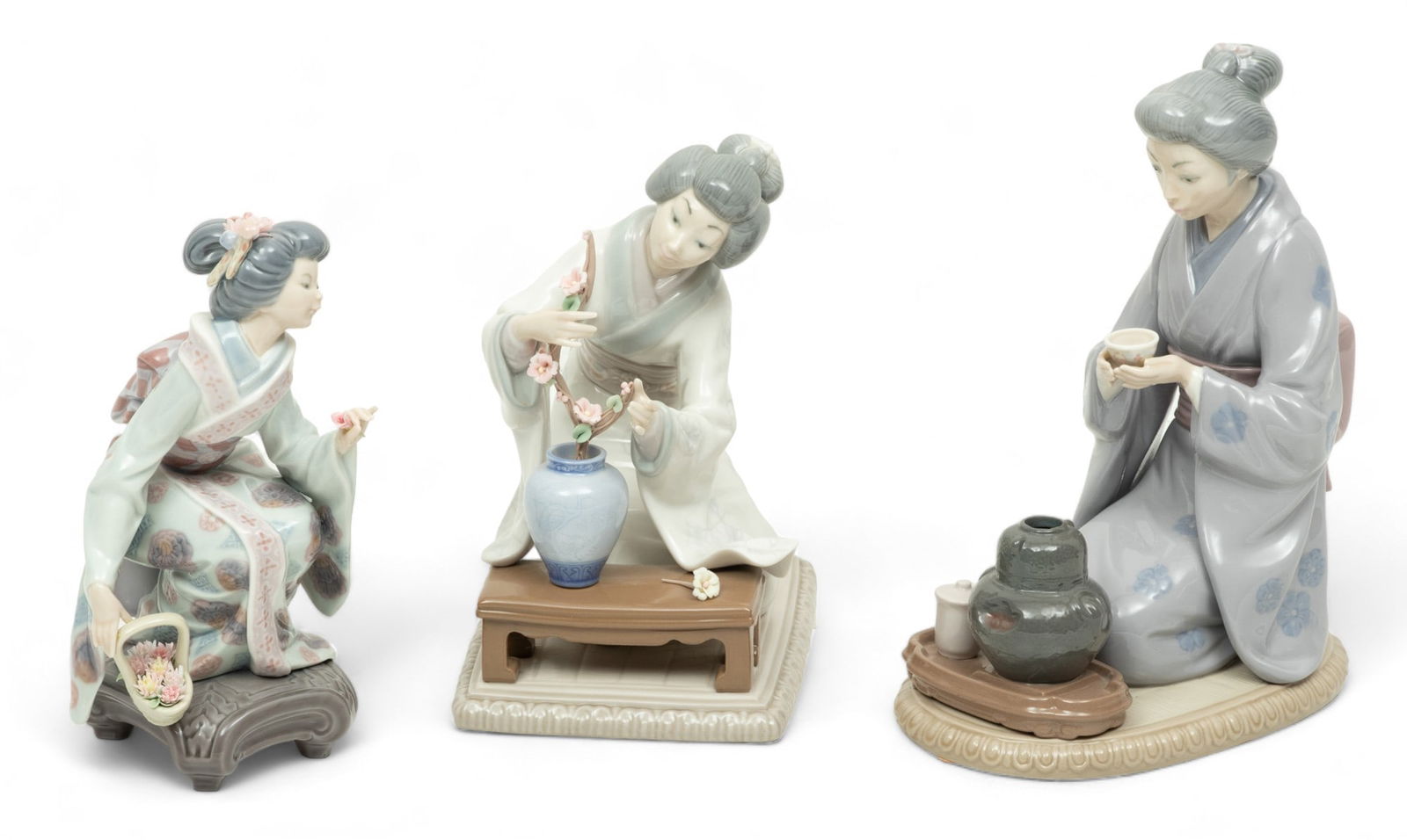 Lladro (Spain) Porcelain Figurines, 'Kiyoko', 'August Moon', 'Oriental Girl', Ca. 1980, H 9" W 4.75" (1 of 8)