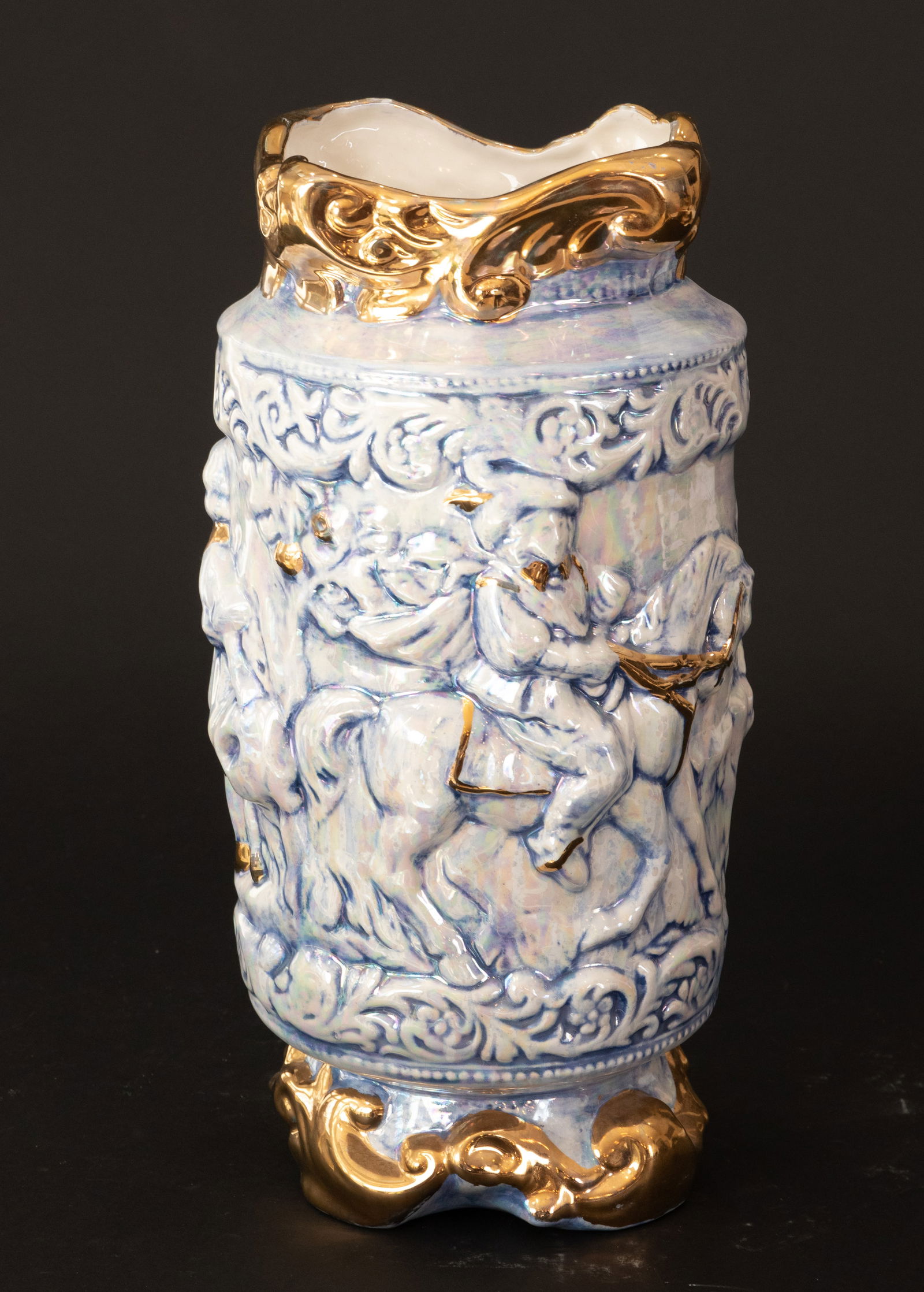 Italian Continental Iridescent Glazed Ceramic Vase, 1950, H 17'' Dia. 8'' (1 of 1)