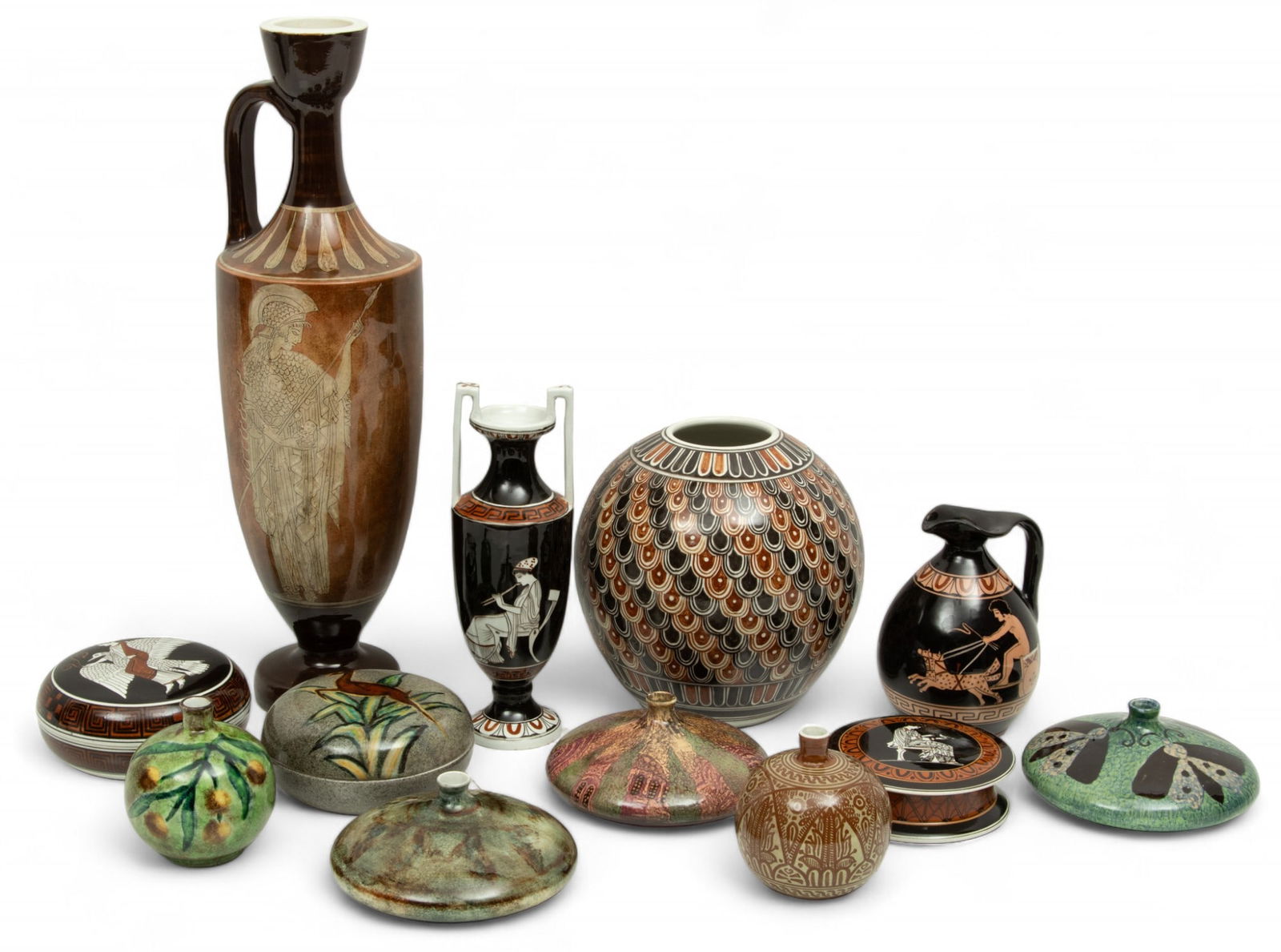 Kepameikos (Athens, Greece) Hand-Decorated Ceramic Boxes & Vessels, 1931-1936, H 19.5" Dia. 5.5" 12 (1 of 14)