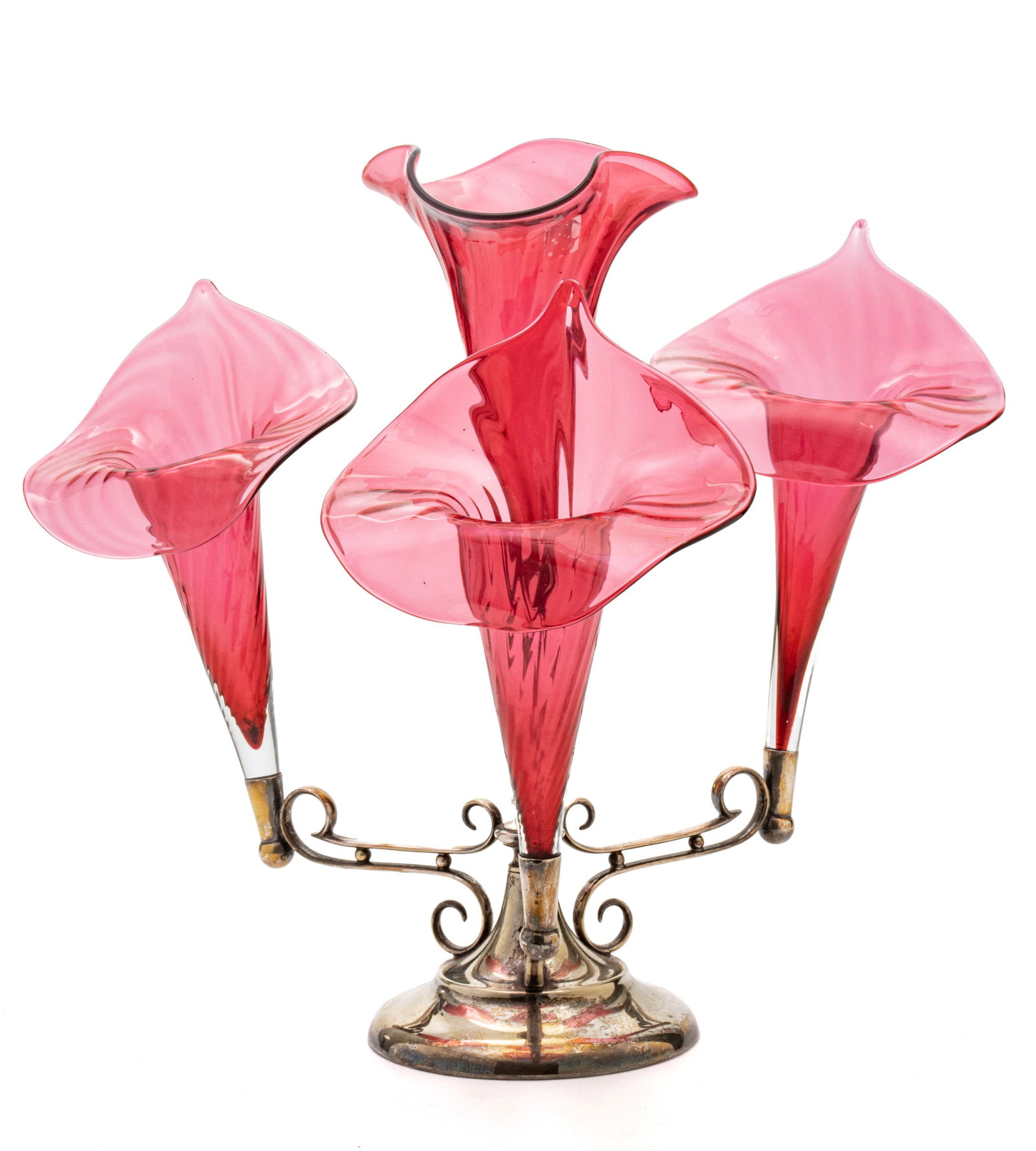 Frank Cobb & Co. (English, Est. 1903) Cranberry Glass And Silver Plated Epergne, Early 20th C., H (1 of 5)