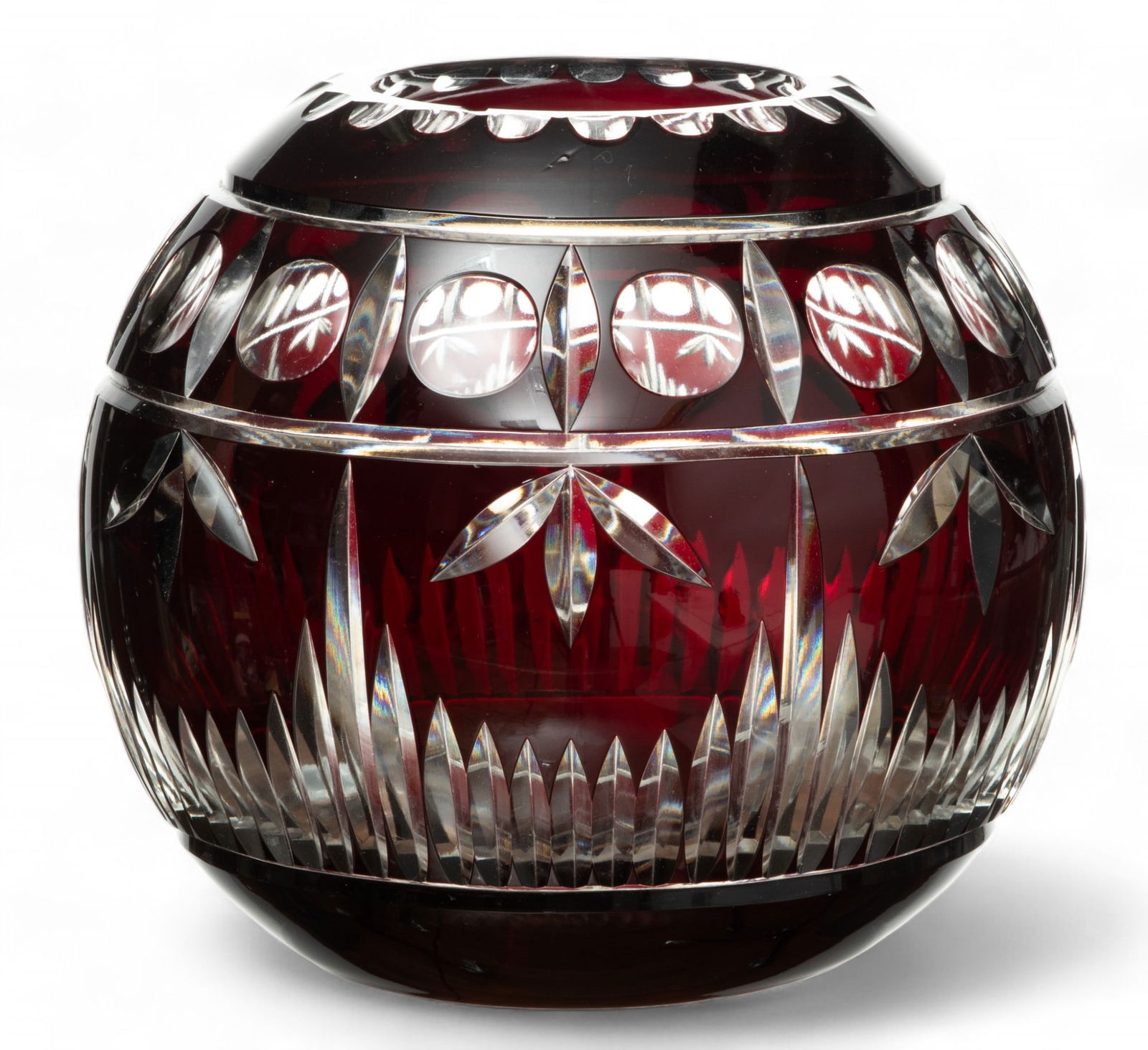 Bohemian Cut-to-Clear Crystal Rose Bowl, Ca. 1900, H 7.5" Dia. 8" (1 of 4)