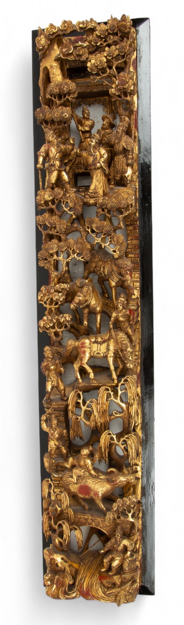 Chinese Carved Giltwood Relief Wall Sculpture, 20th C., H 30" W 5" Depth 3" (1 of 6)