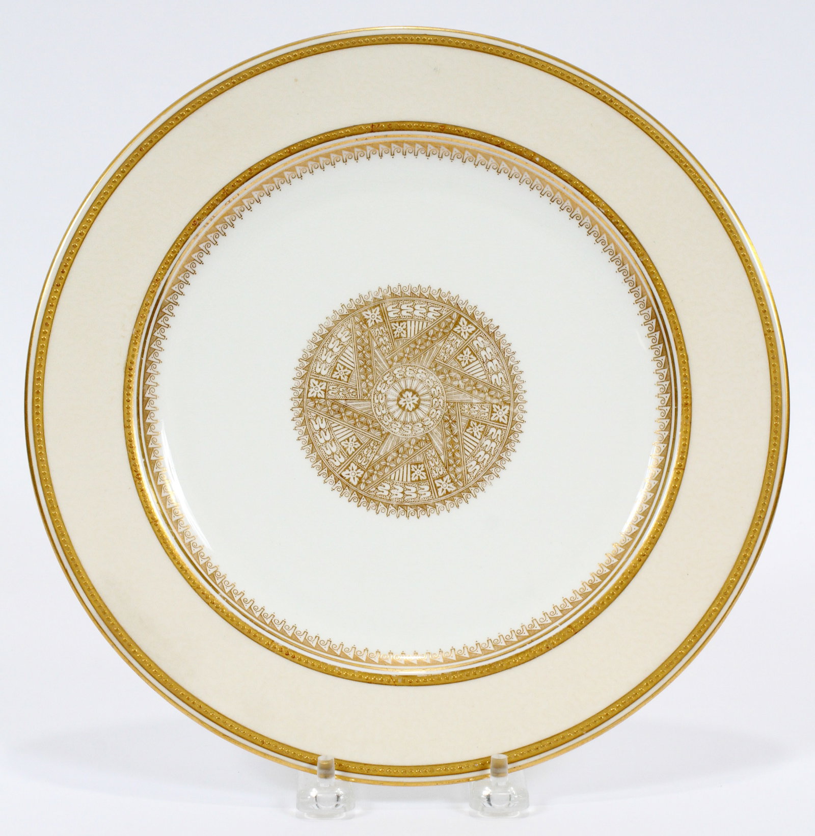Royal Worcester (English) Bone China Plate, Retailed by Tiffany & Co. (American), 1950, Dia. 10": Royal Worcester (English) Bone China Plate, Retailed by Tiffany & Co. (American), 1950, Dia. 10" | a Tiffany & Co. porcelain plate. Having fired gold accents and raised enamel beading. 10 ''. Undermar