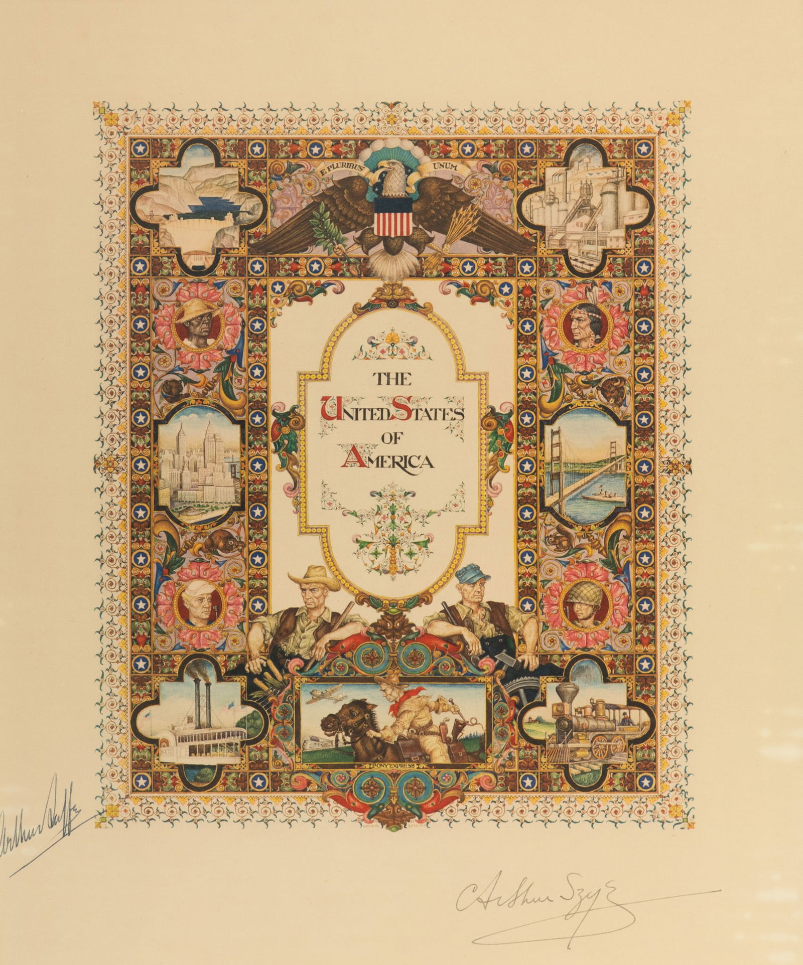 Arthur Szyk (Polish, 1894-1951) Ink Signed "United States of America" Heliochrome, 1947, H 16" W 13" (1 of 6)