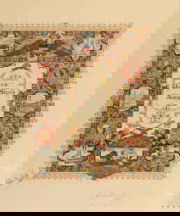 Arthur Szyk (Polish, 1894-1951) Ink Signed "United States of America" Heliochrome, 1947, H 16" W 13": Arthur Szyk (Polish, 1894-1951) Ink Signed "United States of America" Heliochrome, 1947, H 16" W 13" | Visible paper size 16" X 13". 12" X 10' image size. Arthur Jaffee Heliochrome Co. Not framed. Pub
