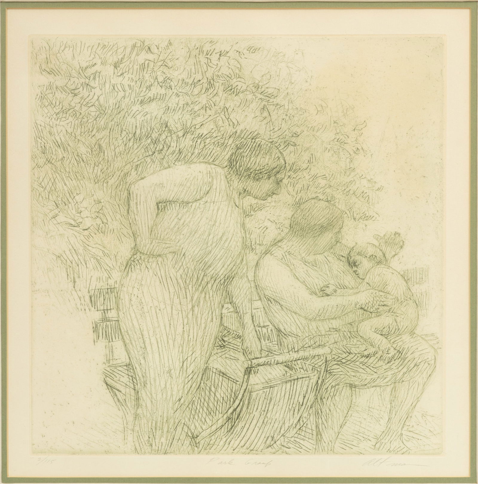 Harold Altman (American, 1924-2003) Etching on Paper, "Park Group", H 17" W 17" (1 of 7)