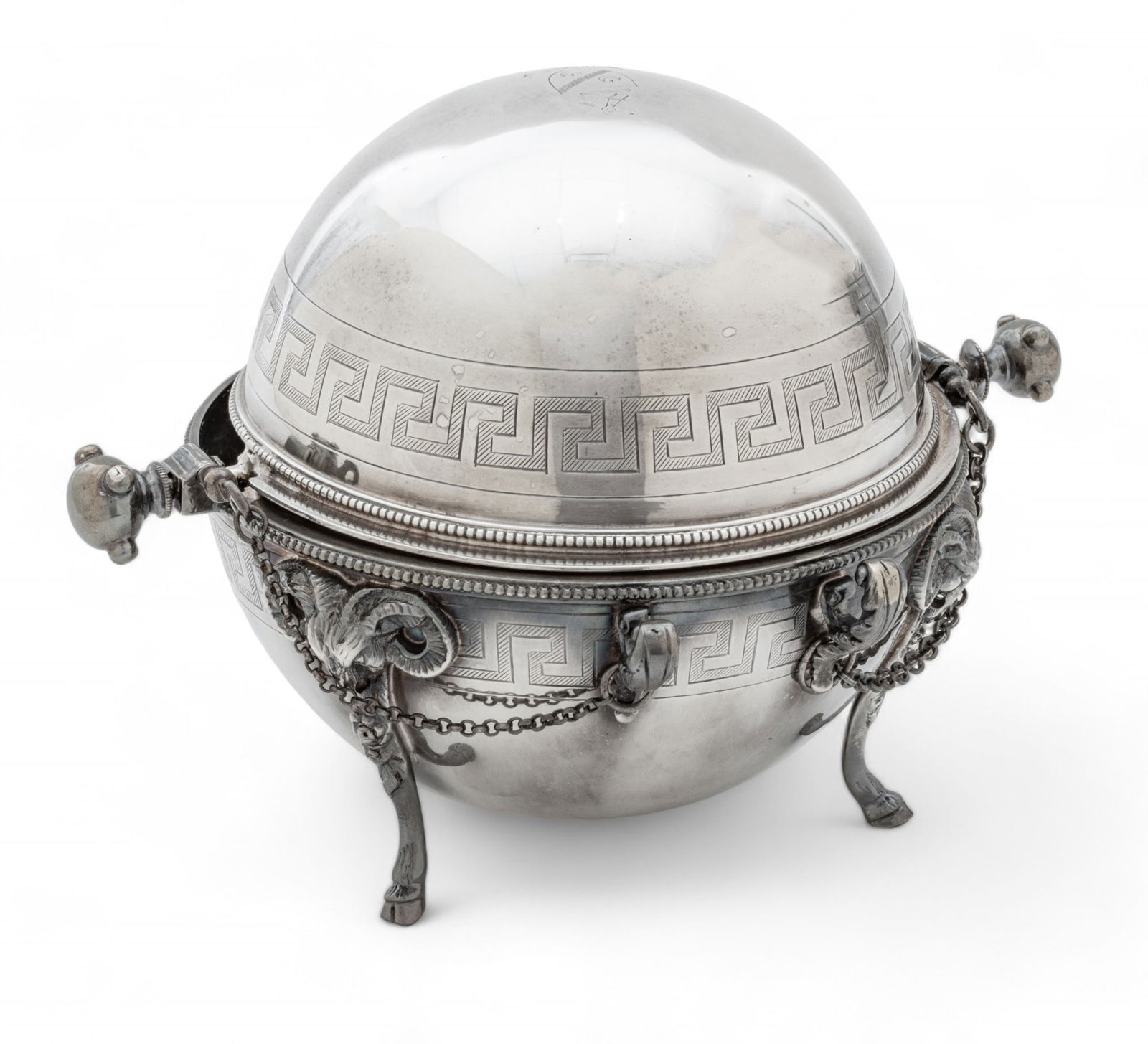Martin Hall & Co. (English) Silver Plate Covered Domed Caviar Server, Ca. 1920, H 5.5" W 7.5" Depth (1 of 10)